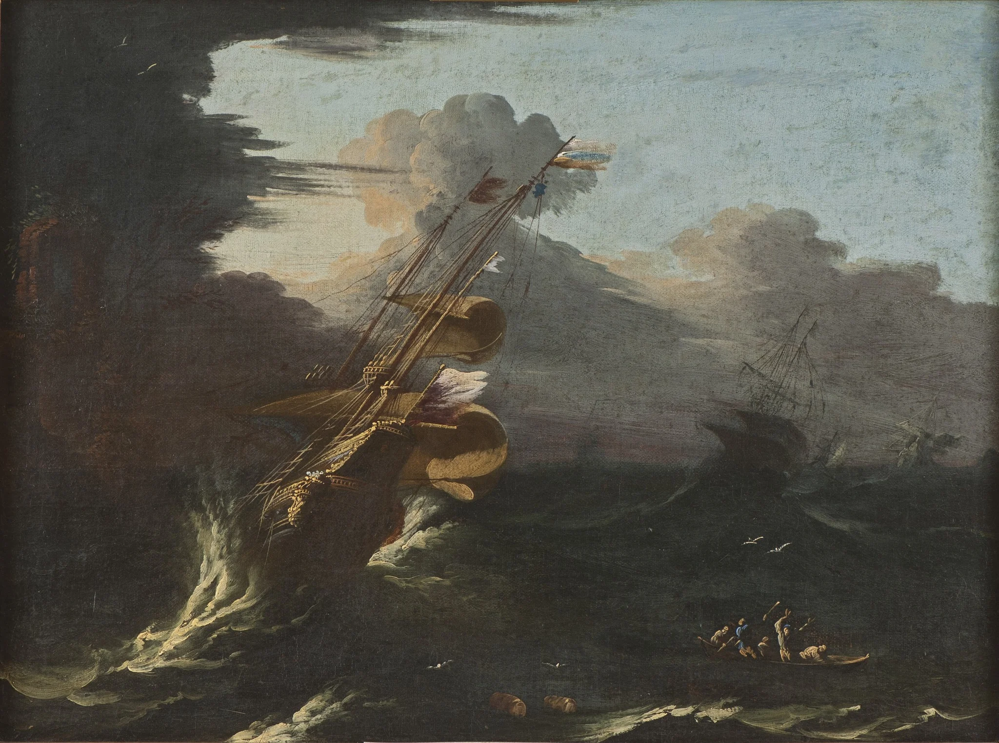 Ships in a Gale, by Unknown, oil