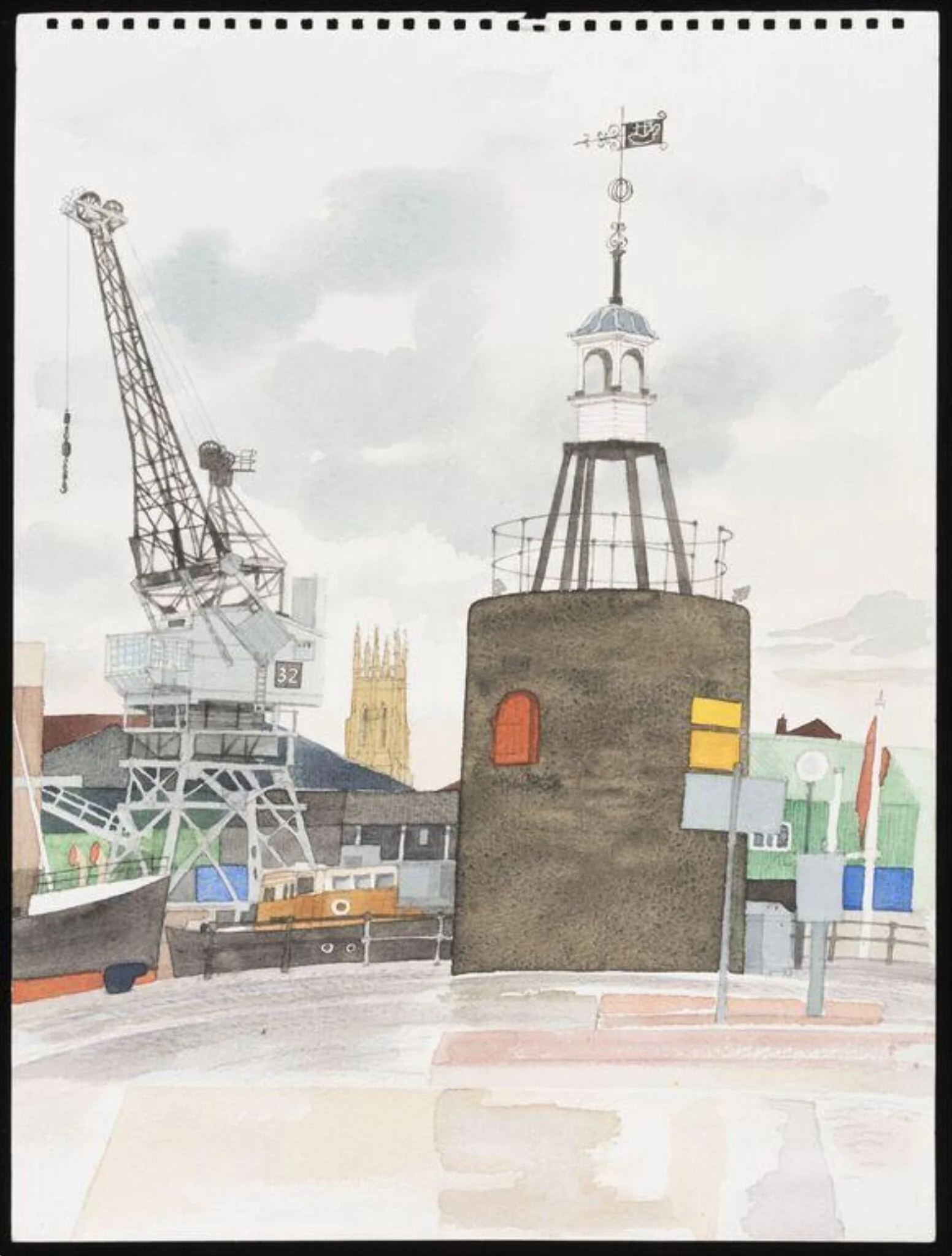 Bristol Docks 2, by Raymond Spurrier, watercolor, 1989