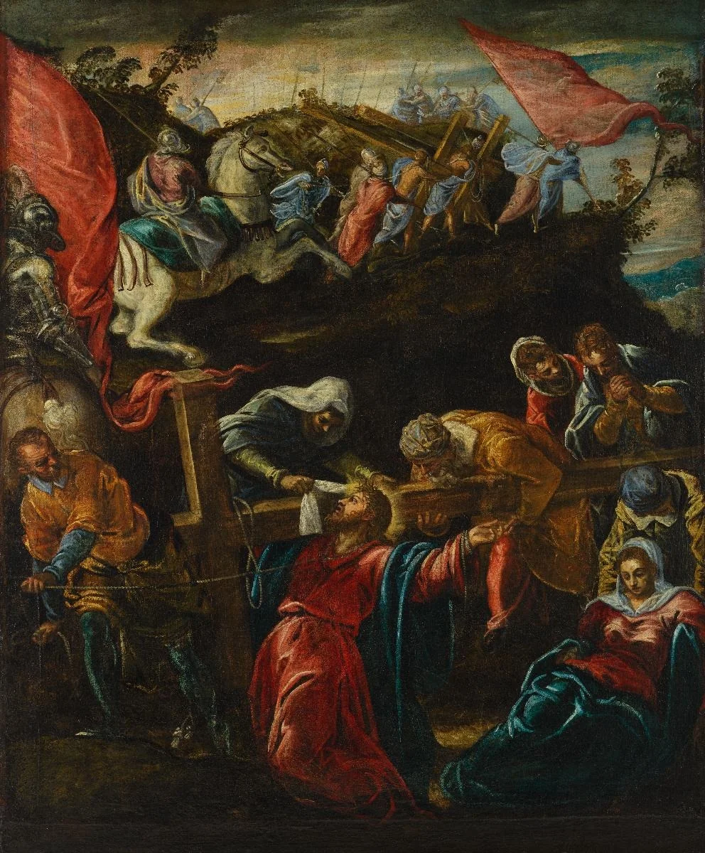 La salita al Calvario, by Unknown, oil, 1594