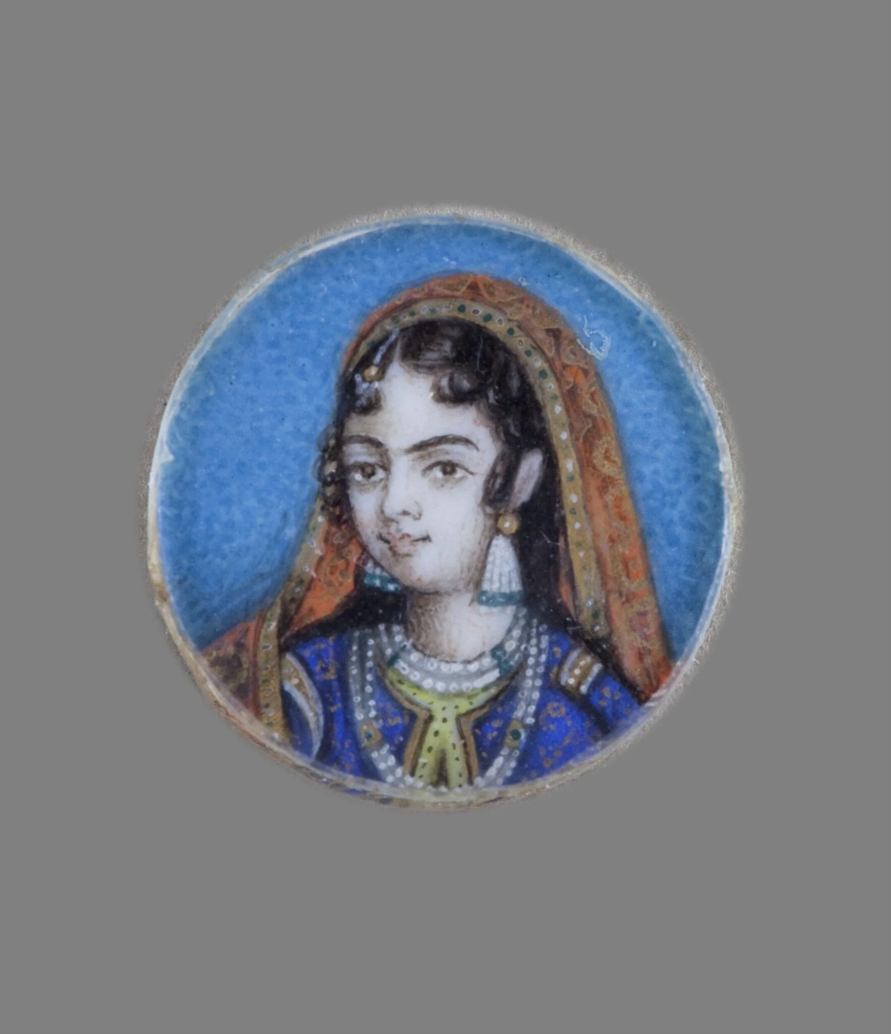 One of twelve tiny paintings depicting Mughal emperors, Afghan and Sikh nobles, and Mughal ladies., by Unknown, paint, 1850
