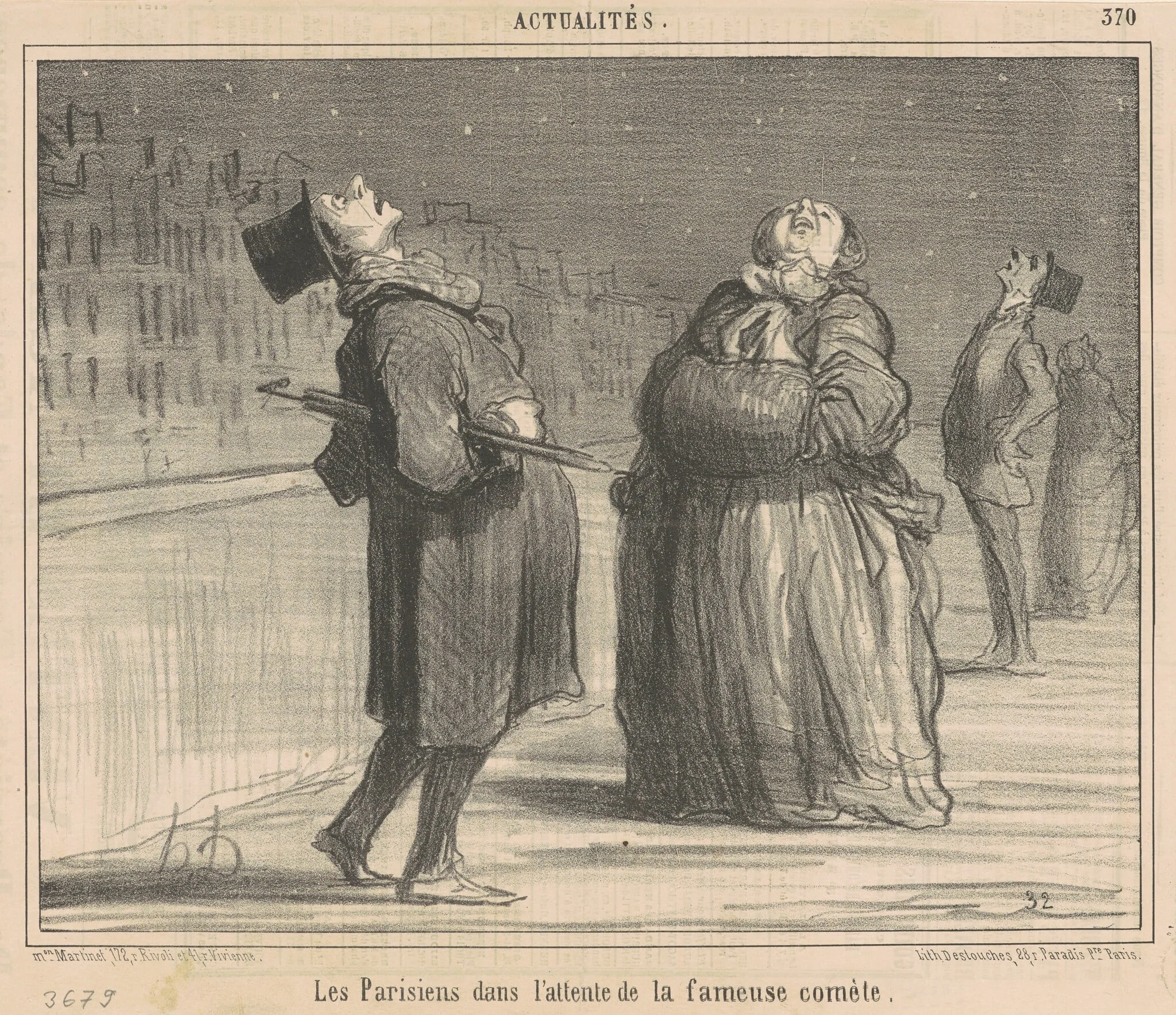 La parisiens dans l'attente de la ...comète, by Honoré Daumier, ink, 1857