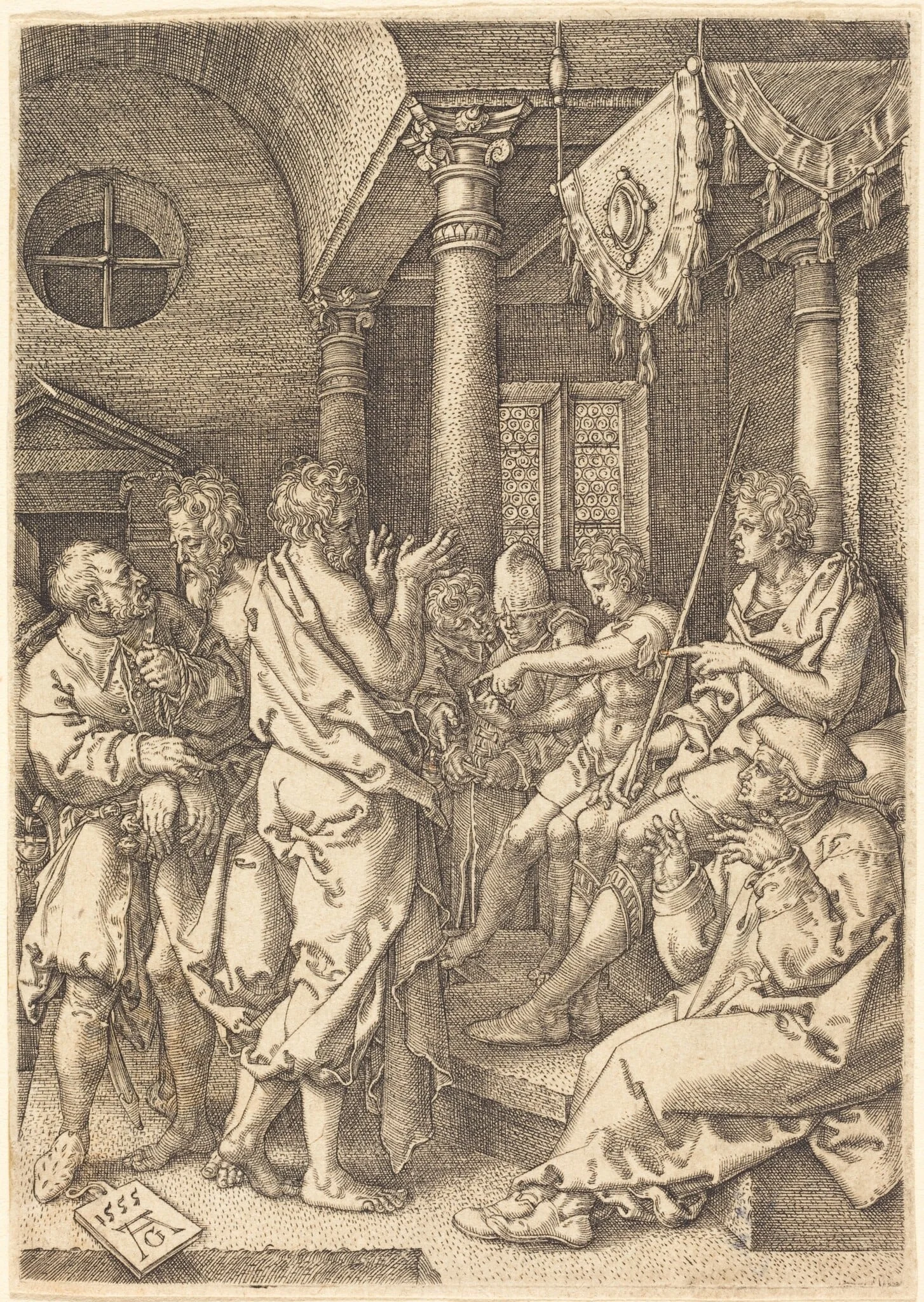 The Two Elders Convicted by the Testimony of Daniel, by Heinrich Aldegrever, ink, 1555