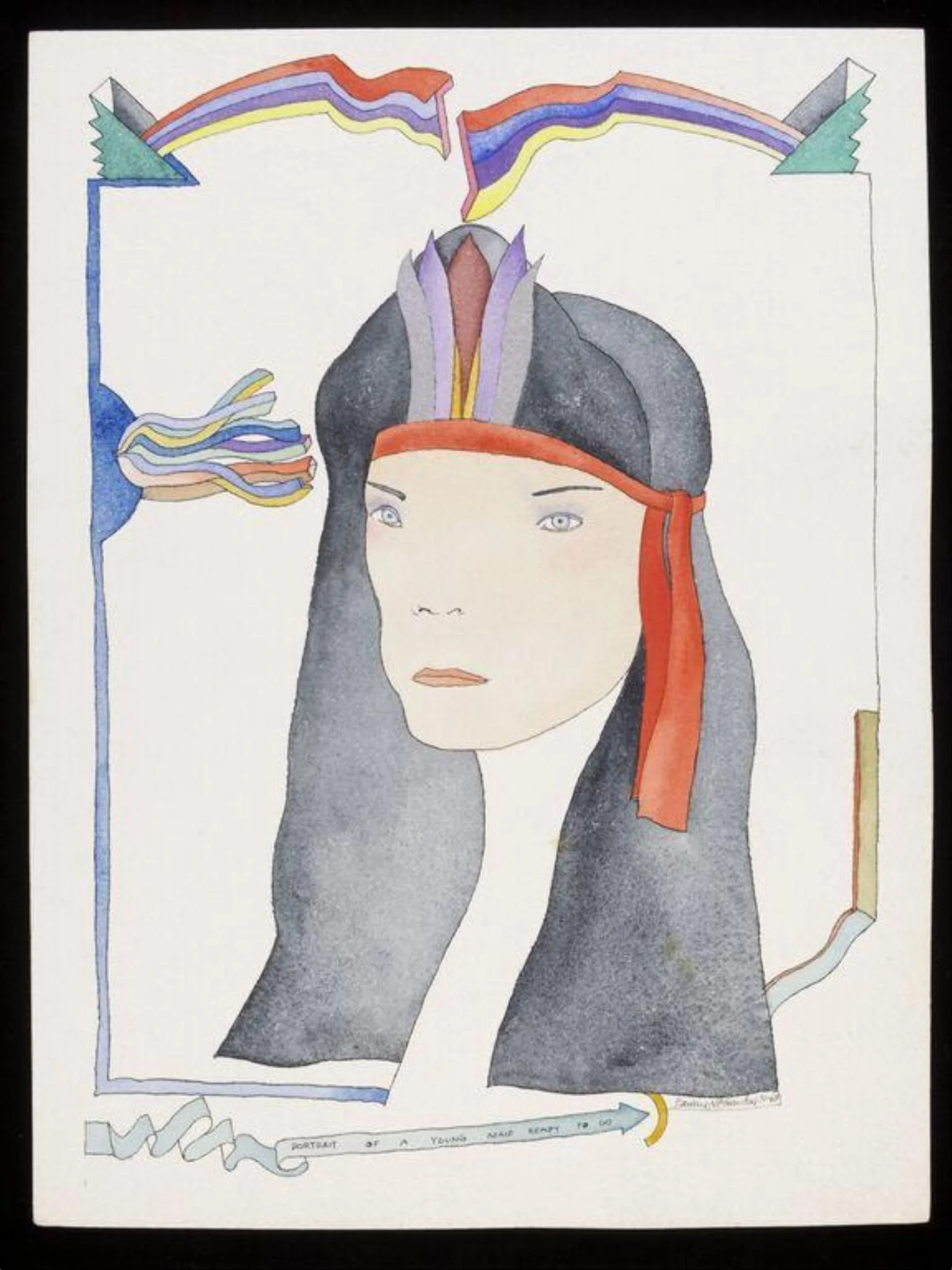 Portrait of a Young Maid Ready to Go, by Barbara Nessim, watercolor, 1968
