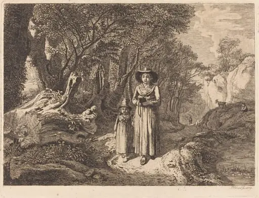Woman and Child Walking to Church