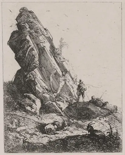 Rock Outcrop with Shepherds and Goats