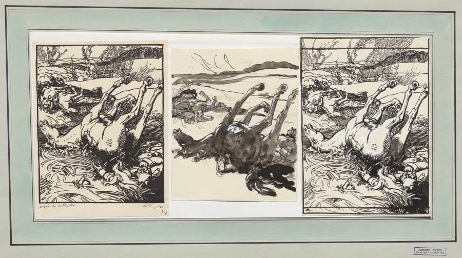 Après la bataille, chevaux morts, by Auguste Lepère, 1914
