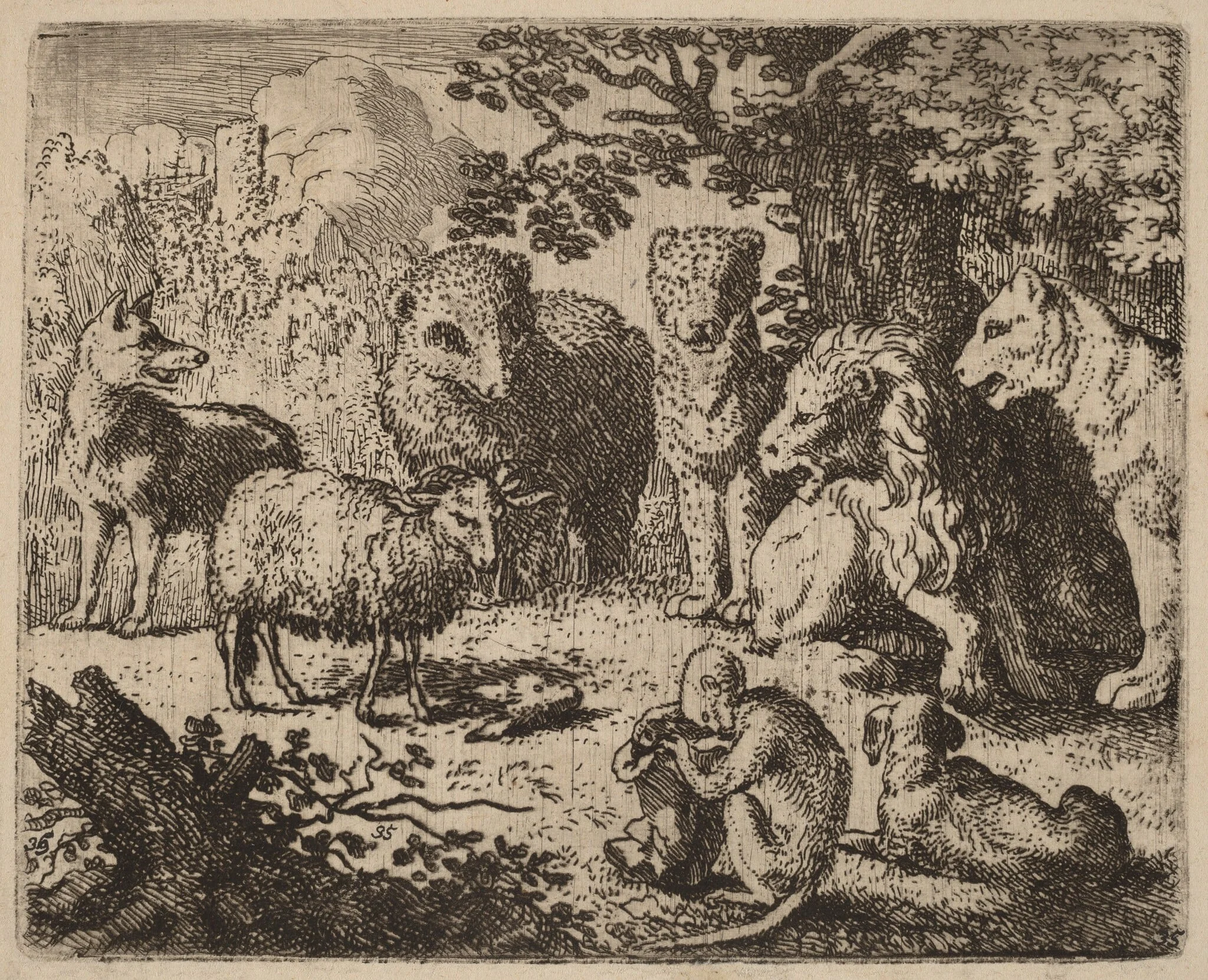 The Document is Opened, Revealing the Murdered Rabbit's Head, by Allart van Everdingen, ink, 1650