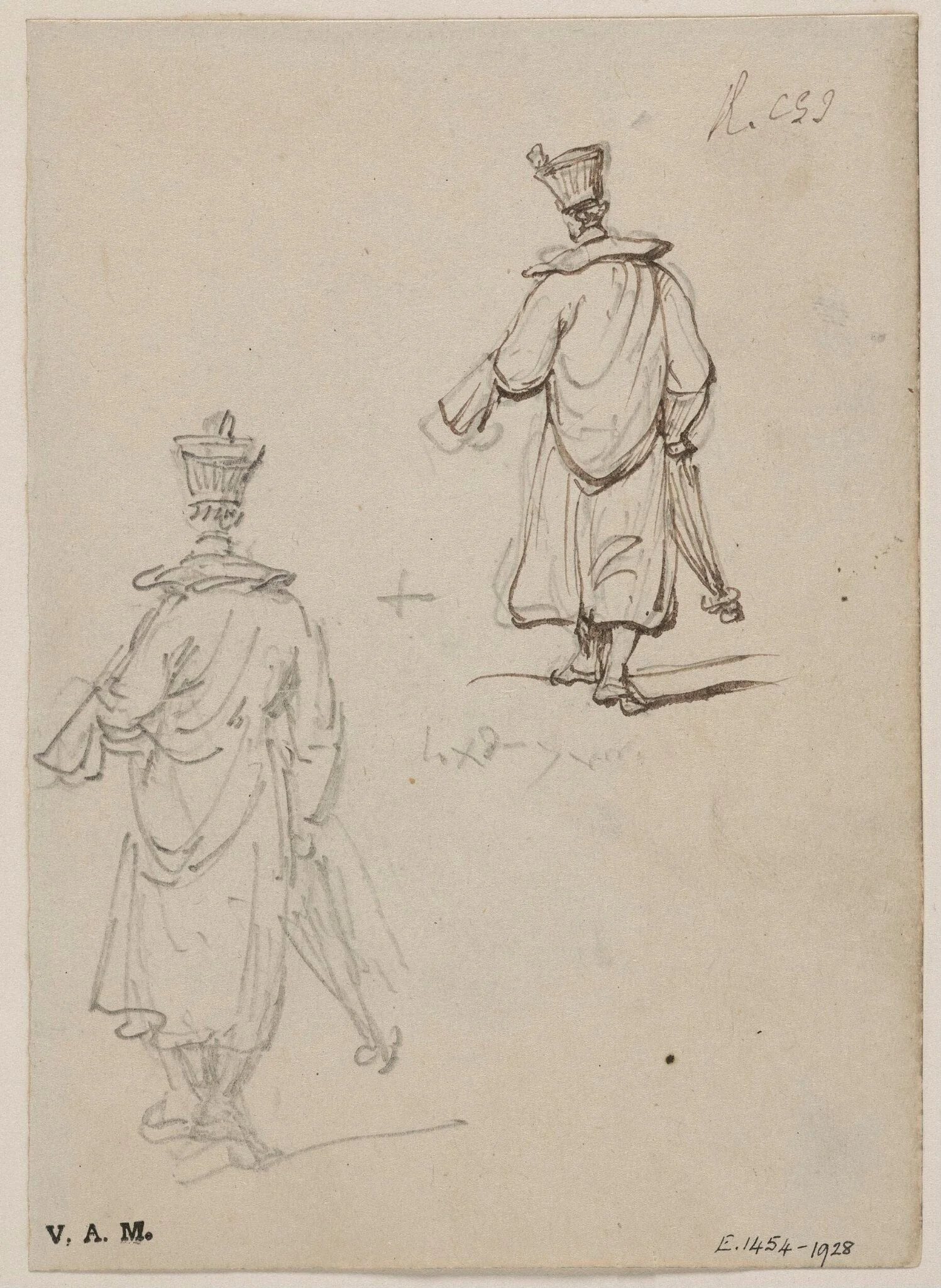 Two drawings of a priest seen from behind, by George Chinnery, 19