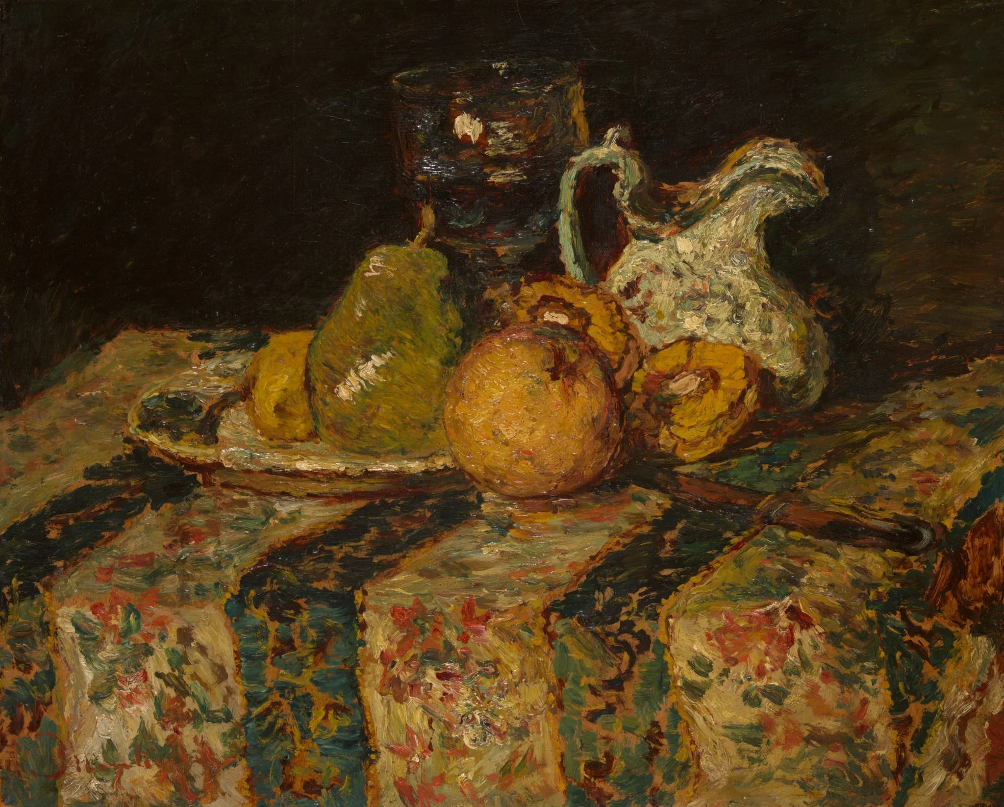 Still Life with Fruit and Wine Jug, by Adolphe Joseph Thomas Monticelli, oil, 1874