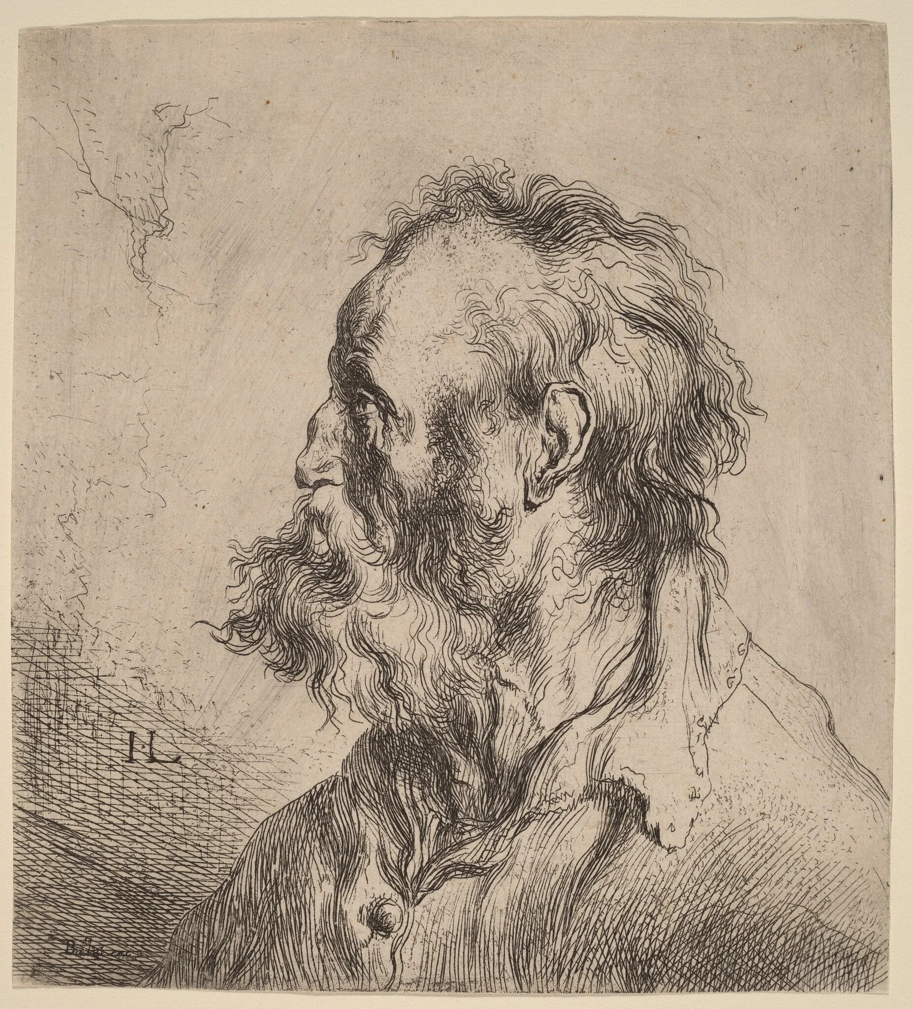 Bust of a Bearded Old Man, by Jan Lievens, ink, 1634