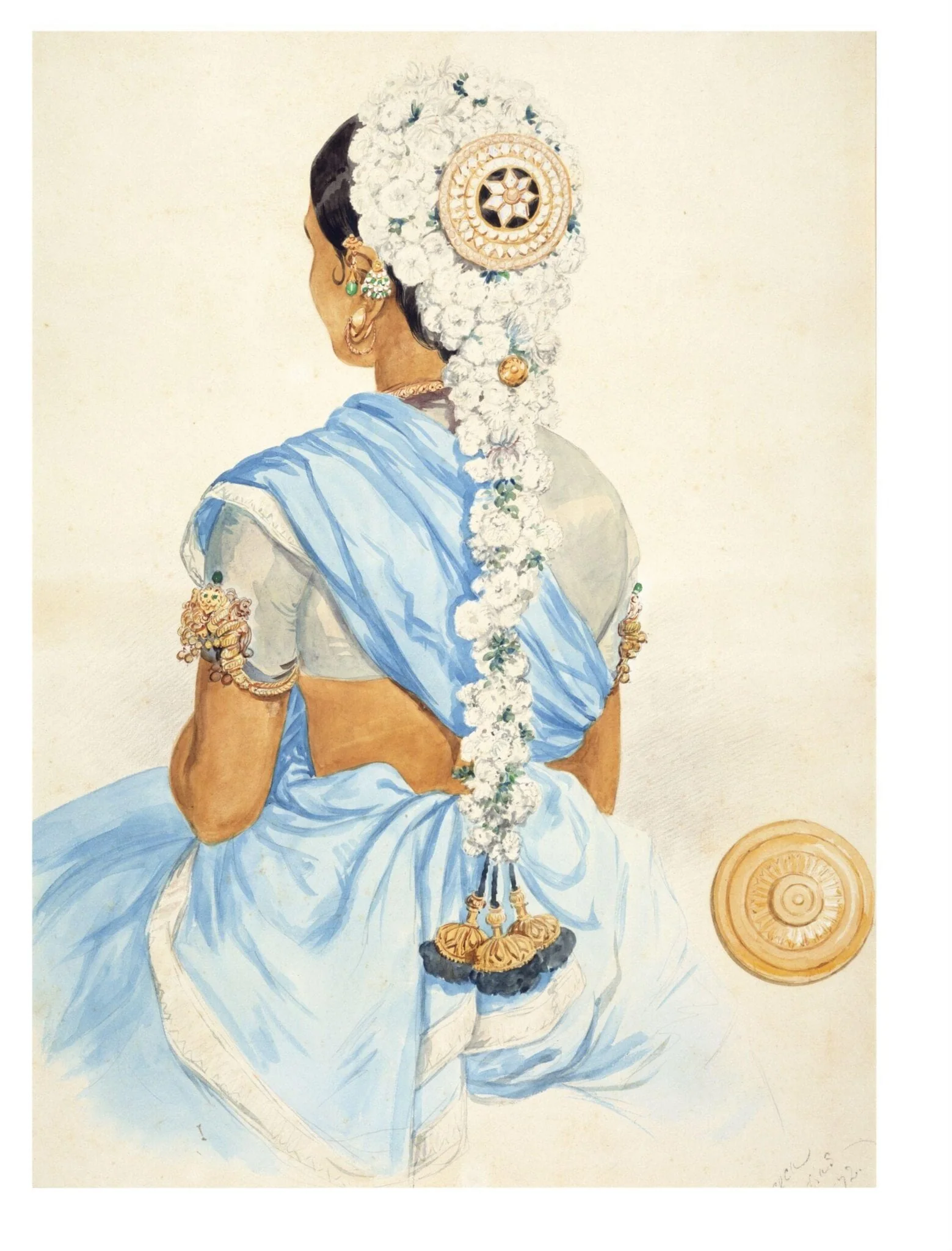 Portrait of a Hindu woman wearing a head-dress