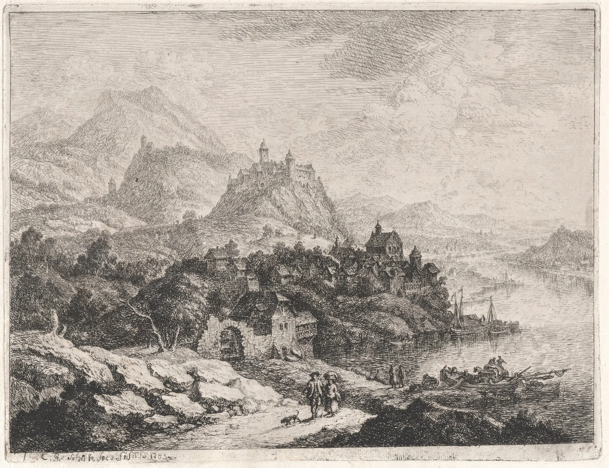 A Wide Riverscape with a View of Heidelberg Castle