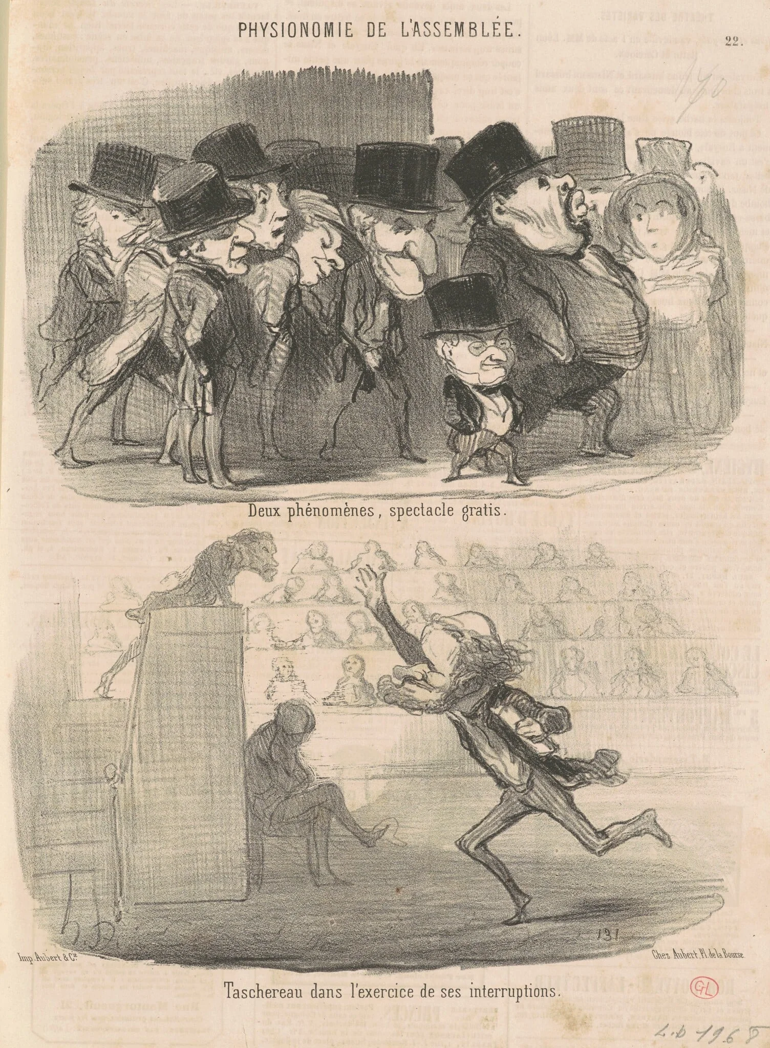 Deux phénomènes, spectacle gratis ..., by Honoré Daumier, ink, 1850