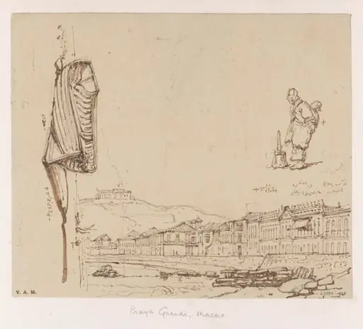 The Praya Grande, Macau, with studies of a boatwoman and a rowing boat