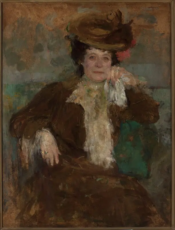 Portrait of a woman in a brown dress