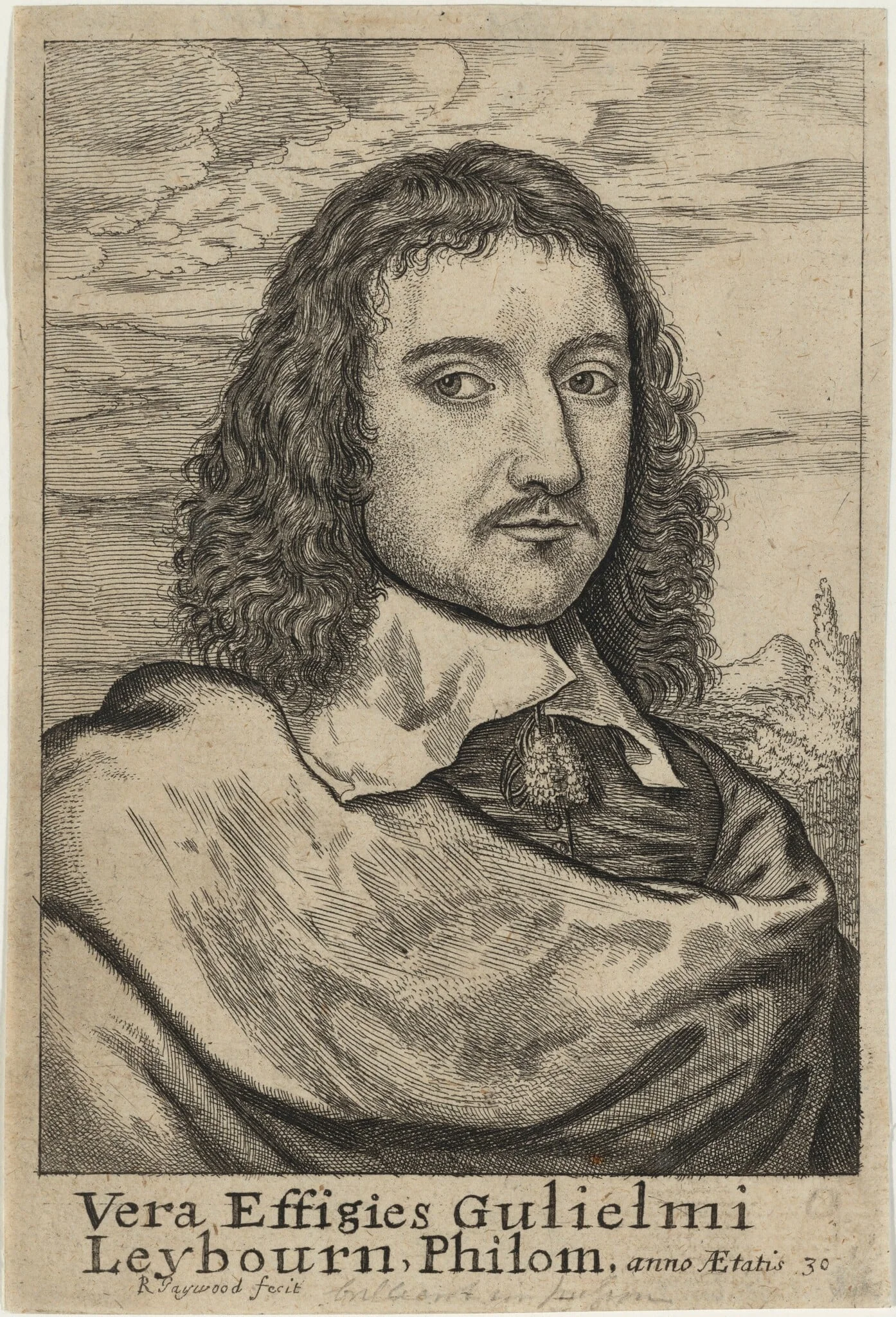 William Leybourn, Mathematician, by Robert Gaywood, ink, 1655