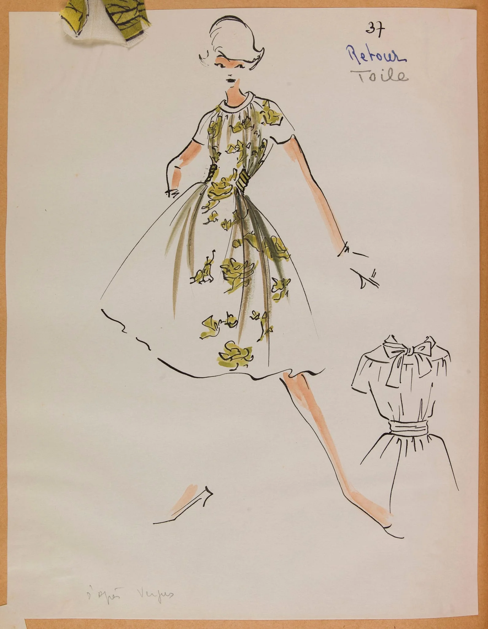 Robe à manches blanche à motif de feuille, by Marie-Louise Carven, 1957