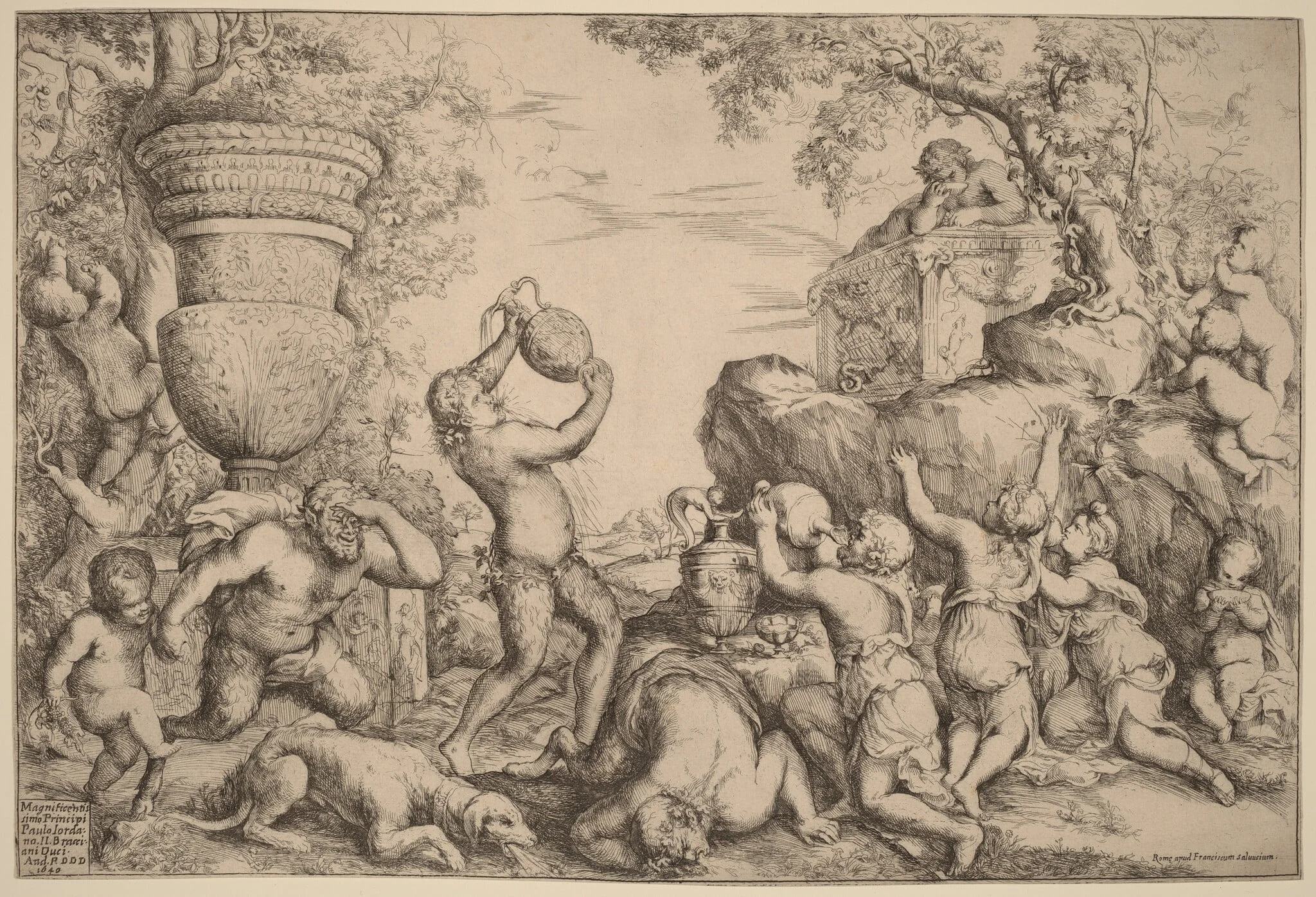 Bacchanal, by Giovanni Andrea Podestà, ink, 1640