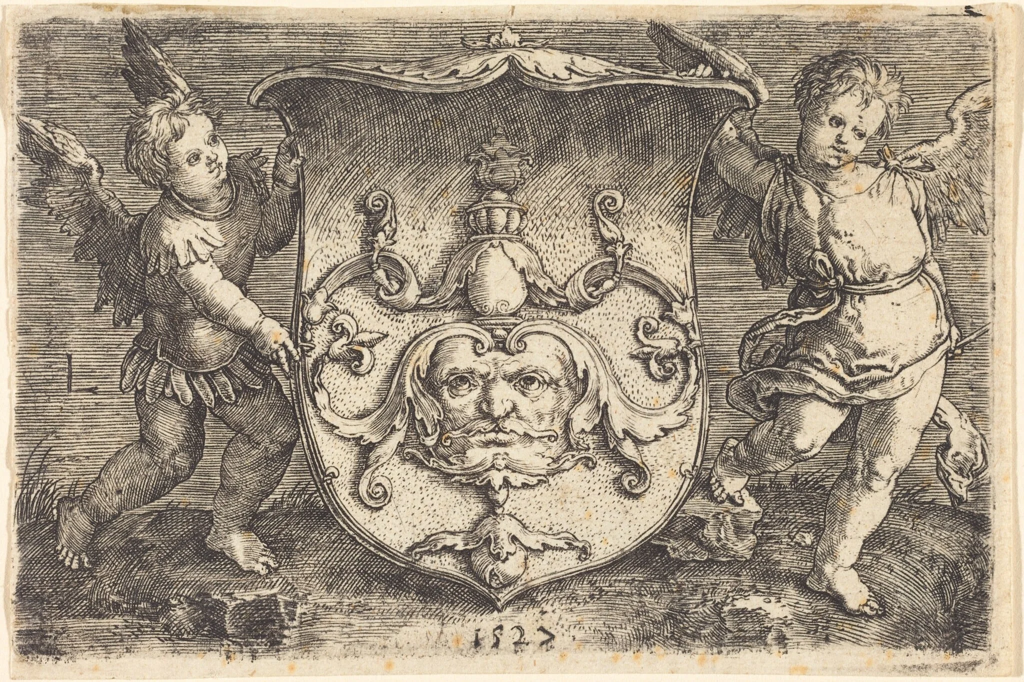 Shield with Mascaron, by Ludwig Krug, ink, 1510