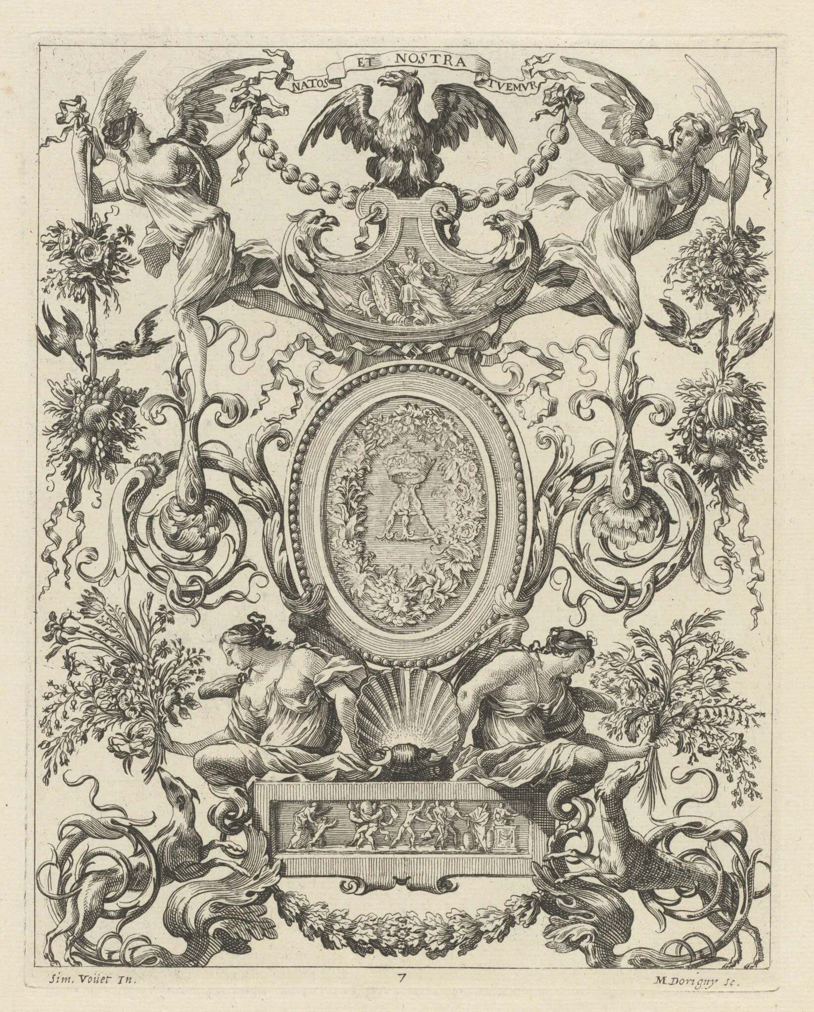 Ornamental Panel Surmounted by an Eagle and the Motto NATOS ET NOSTRA TUEMUR