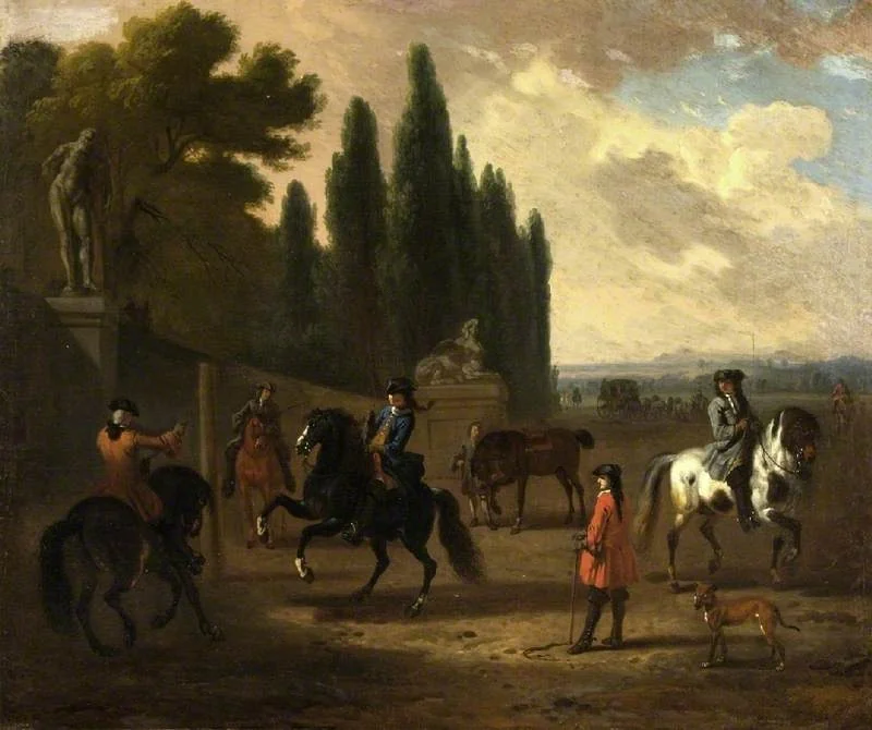 A riding school, by Dirk Maas, oil, 1698