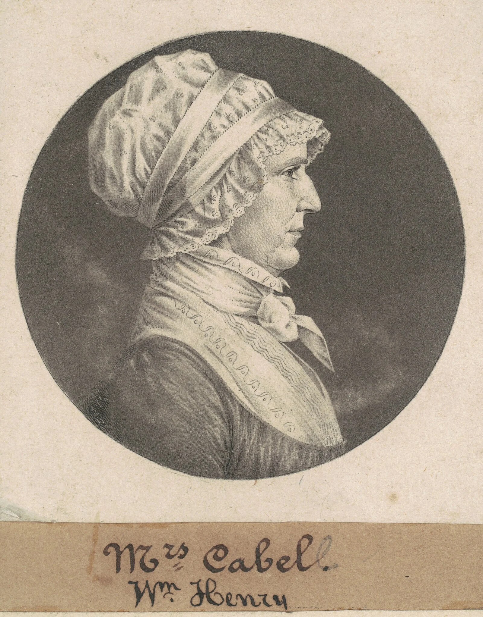 Hannah Carrington Cabell, by Charles Balthazar Julien Févret de Saint-Mémin, ink, 1808