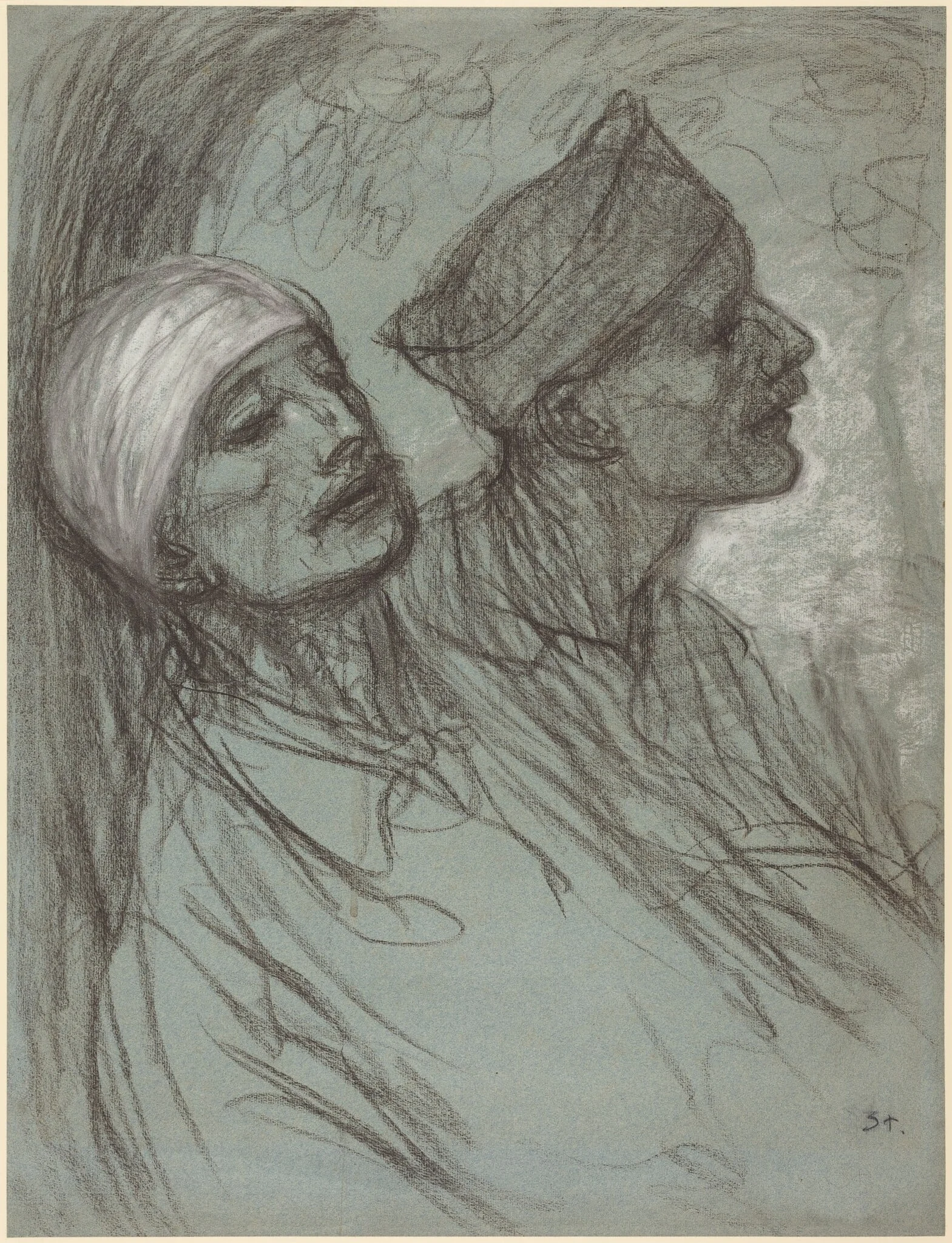 A Wounded Soldier and His Comrade, by Théophile Alexandre Steinlen, chalk, 1916
