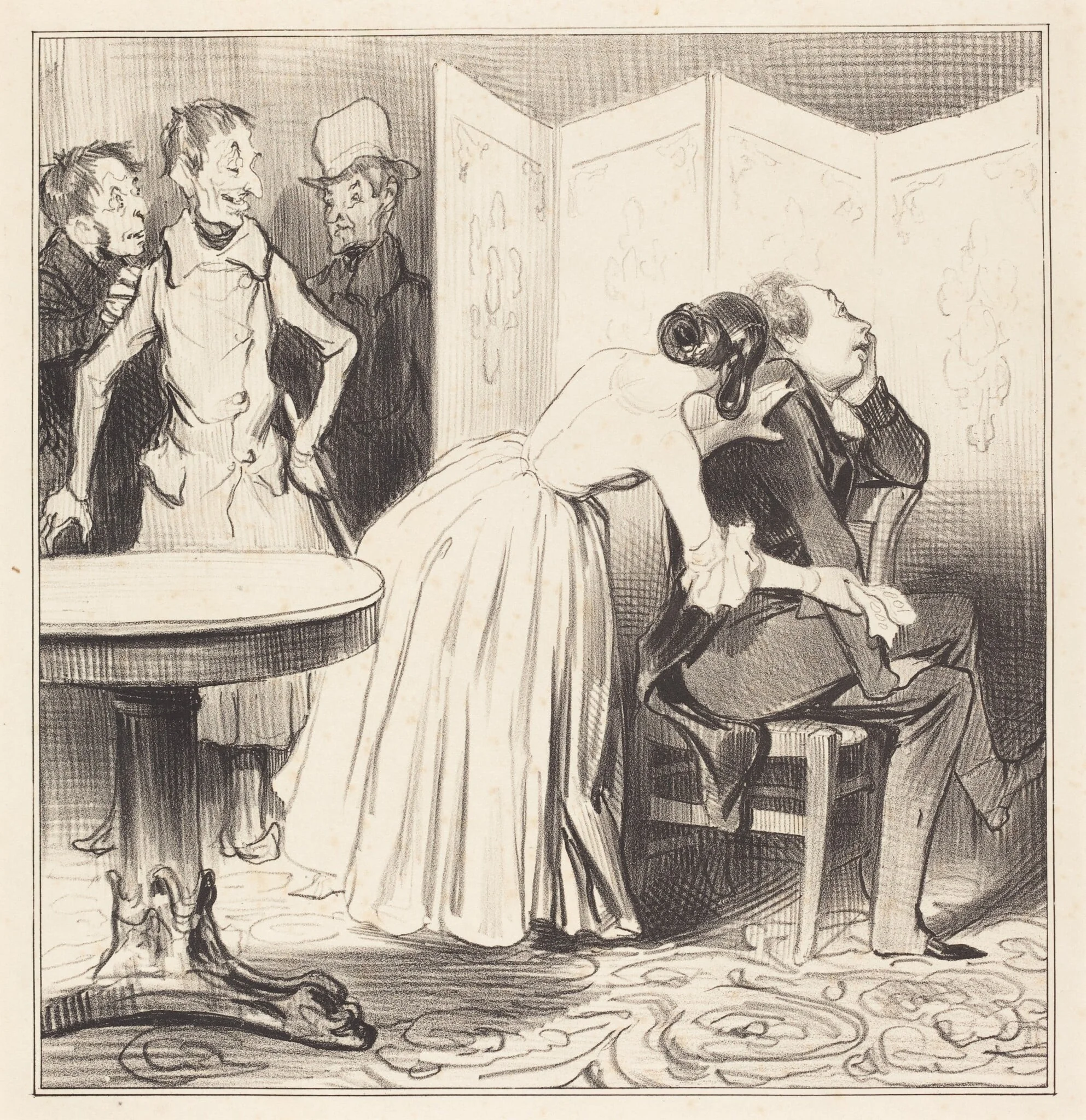Le Chevalier des Adrets est l'amant..., by Honoré Daumier, ink, 1838