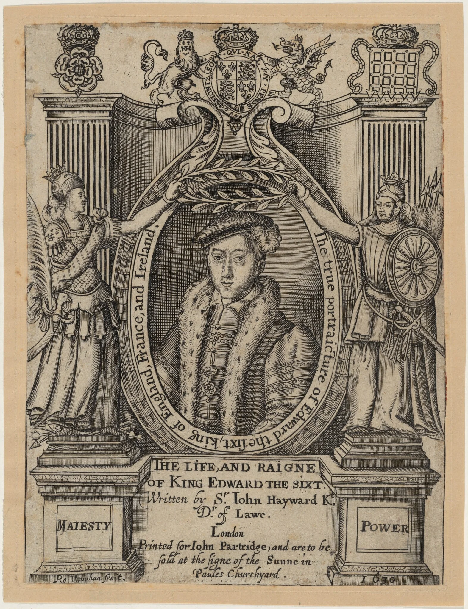Title Plate to John Hayward, Life and Reigne of King Edward the Sixth, by Robert Vaughan, ink, 1630