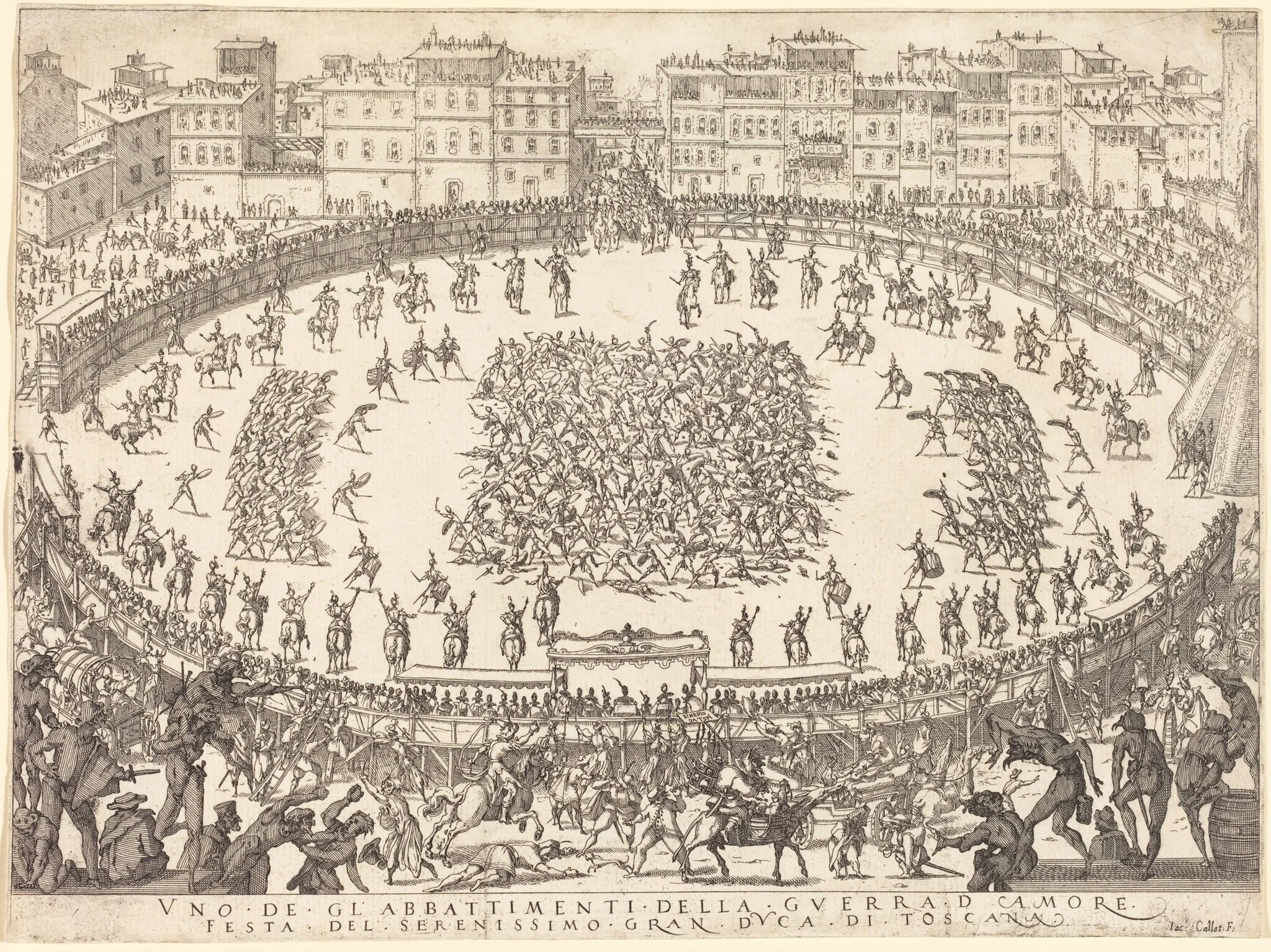 One of the Infantry Combats, by Jacques Callot, ink, 1616