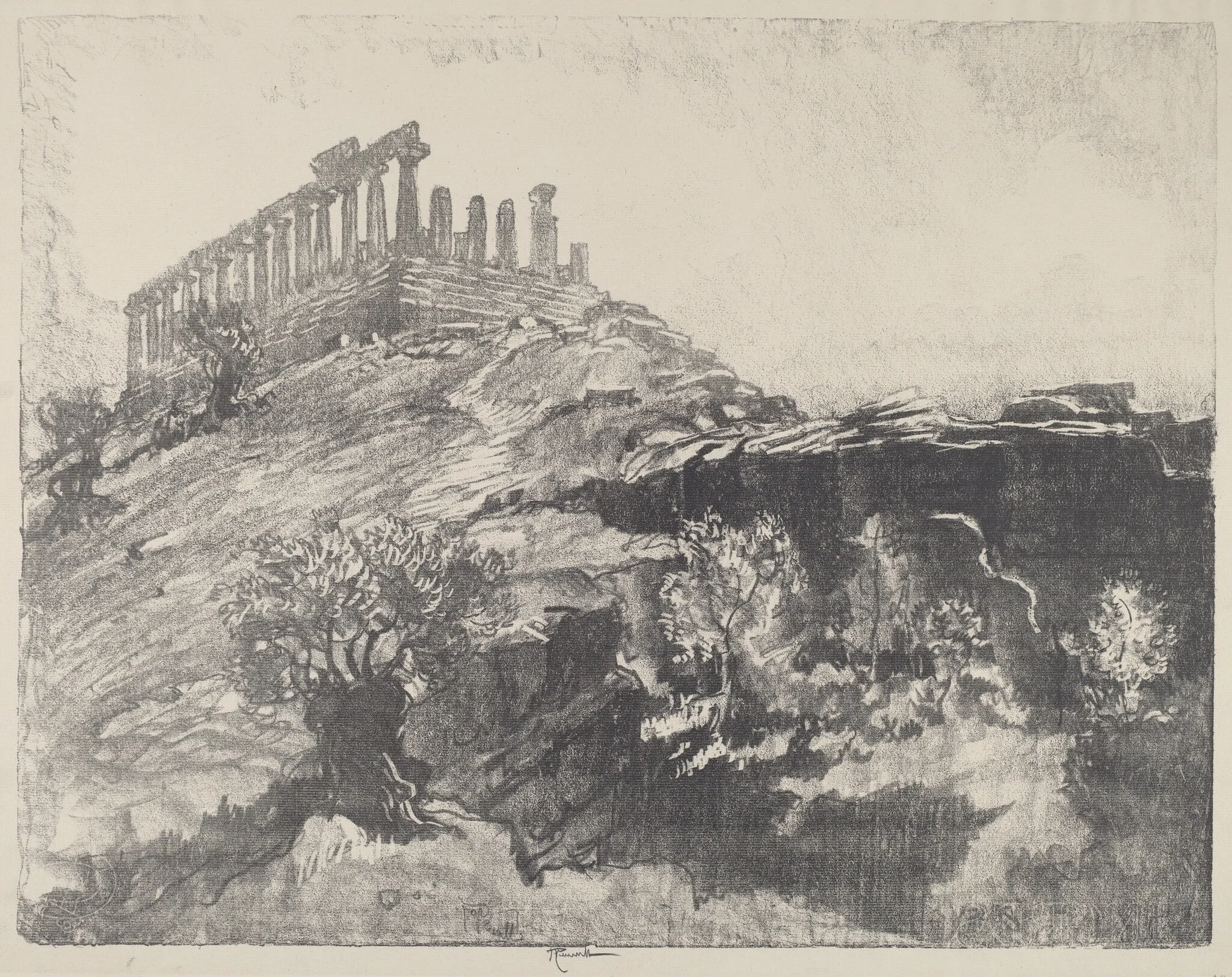 The Temple of Concord on the Wall, Girgenti, by Joseph Pennell, ink, 1913