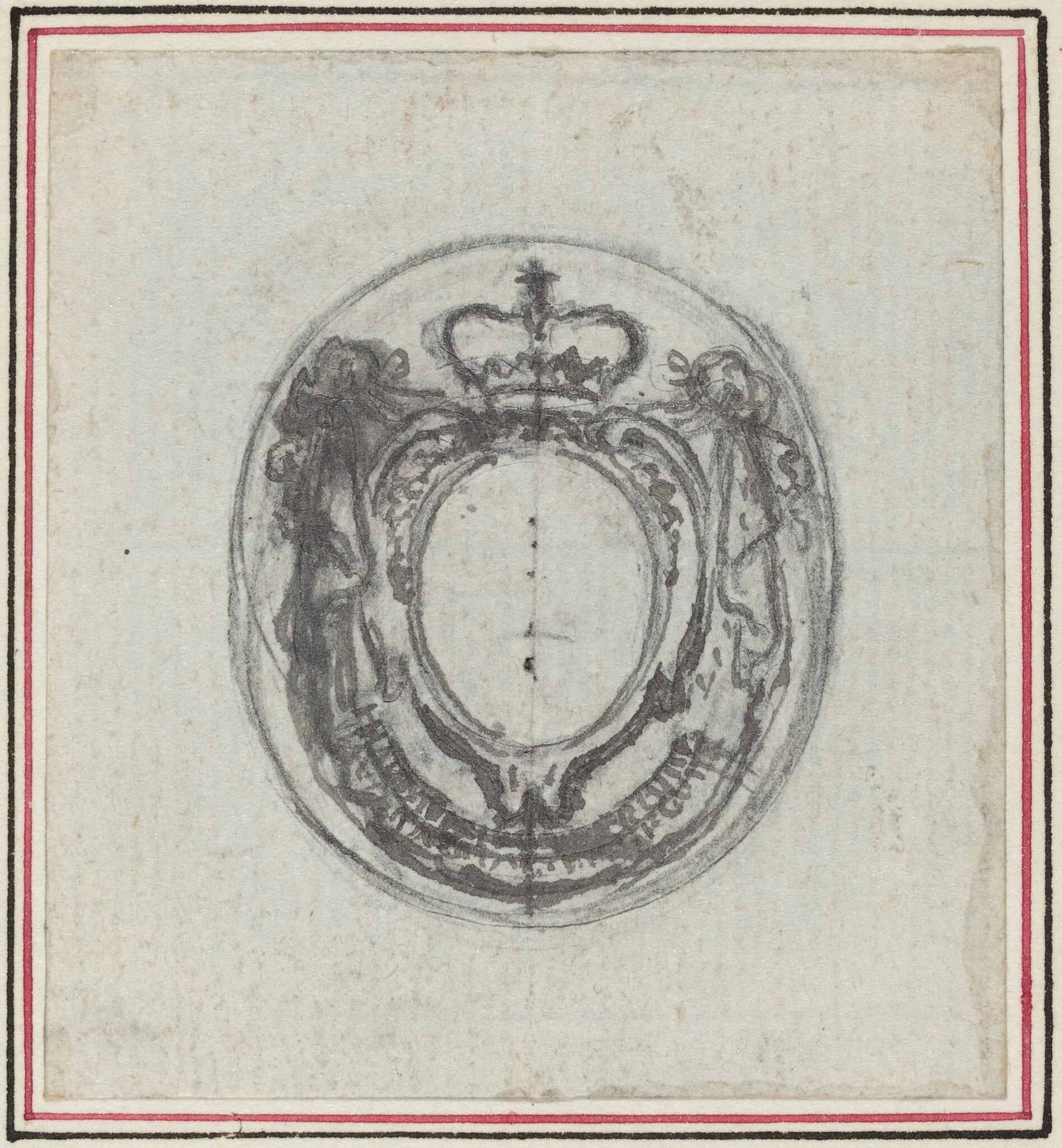 Armorial Cartouche with Crown and Swags, by Hubert François Gravelot, ink, 1736