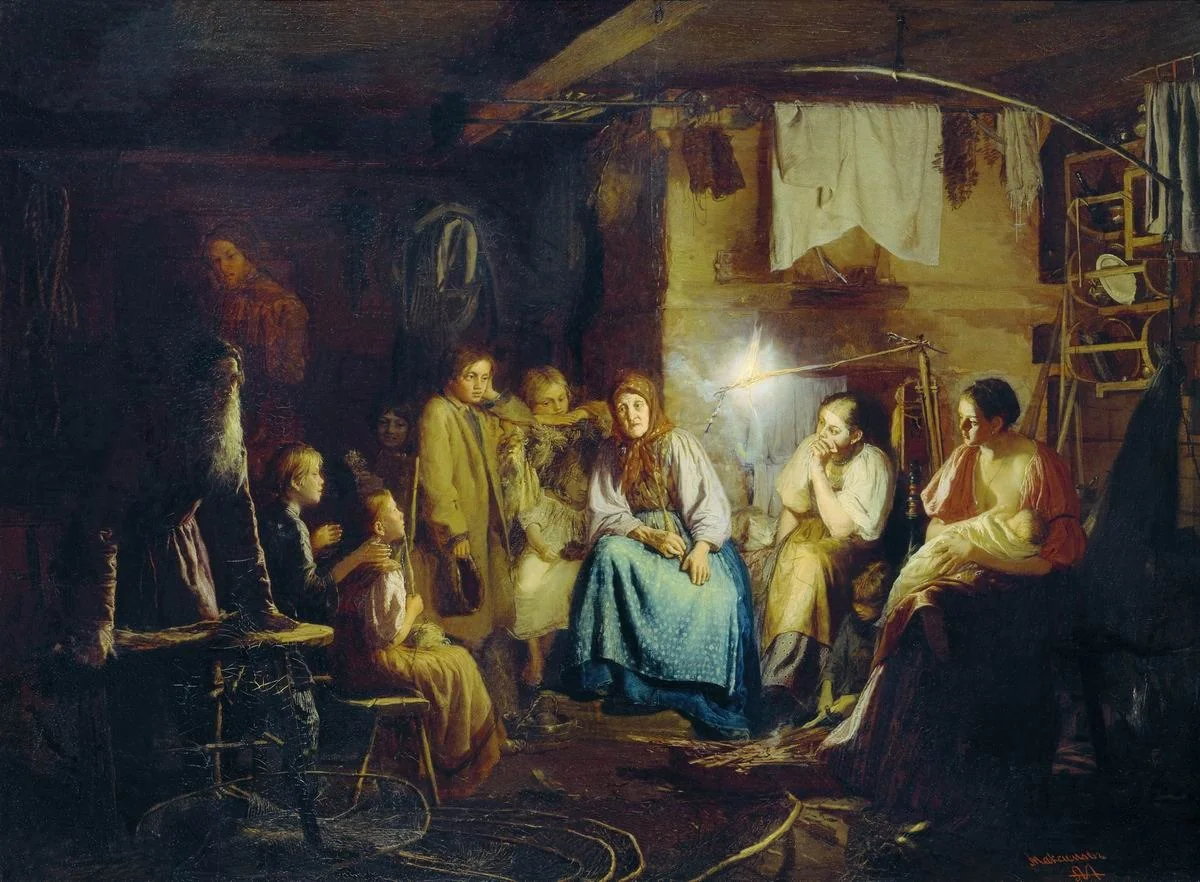 Grandma's fairy tales, by Vassily Maximov, oil, 1867