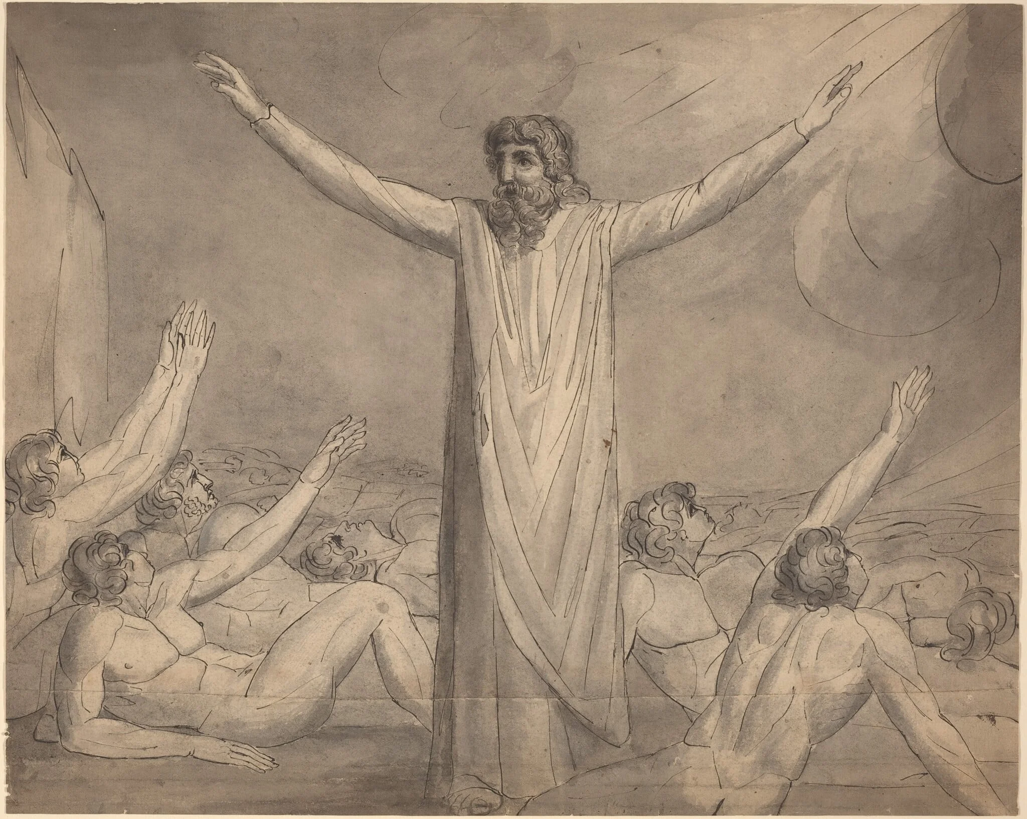 Moses Staying the Plague (?) [recto], by William Blake, ink, 1782