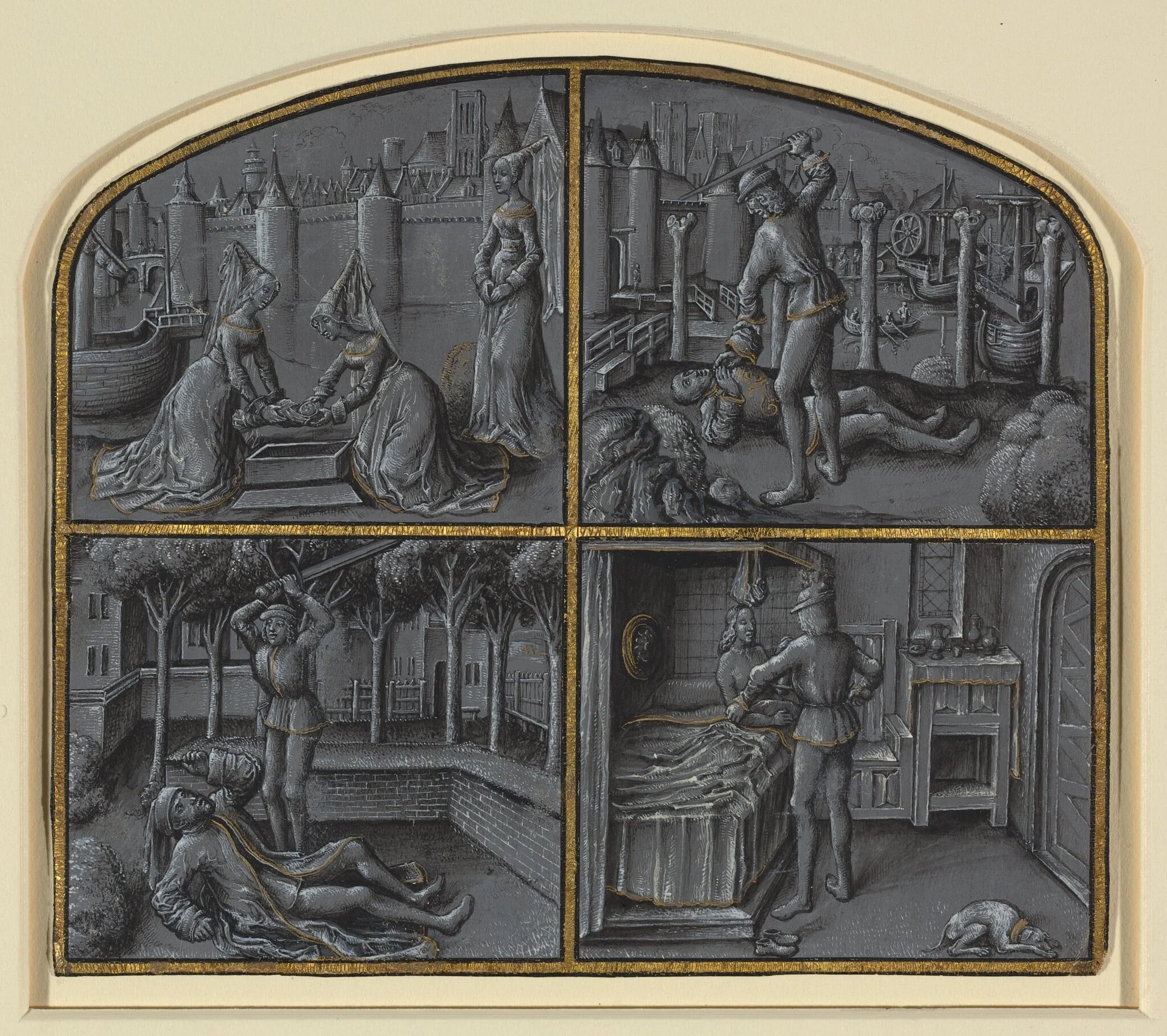 Four Scenes from the Legends of Judas and Pilate, by Georges Hurtrel, ink, 1870