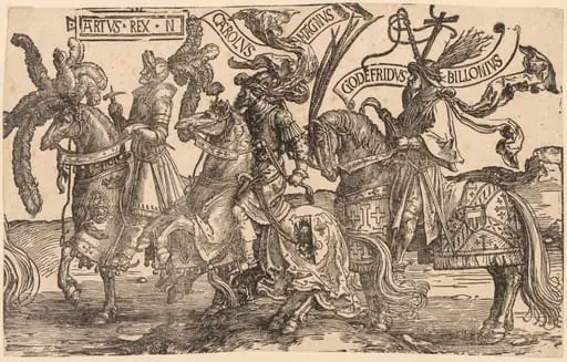 The Nine Heroes:  Arthur, Charles the Great (Charlemagne), Godfrey of Bouillon