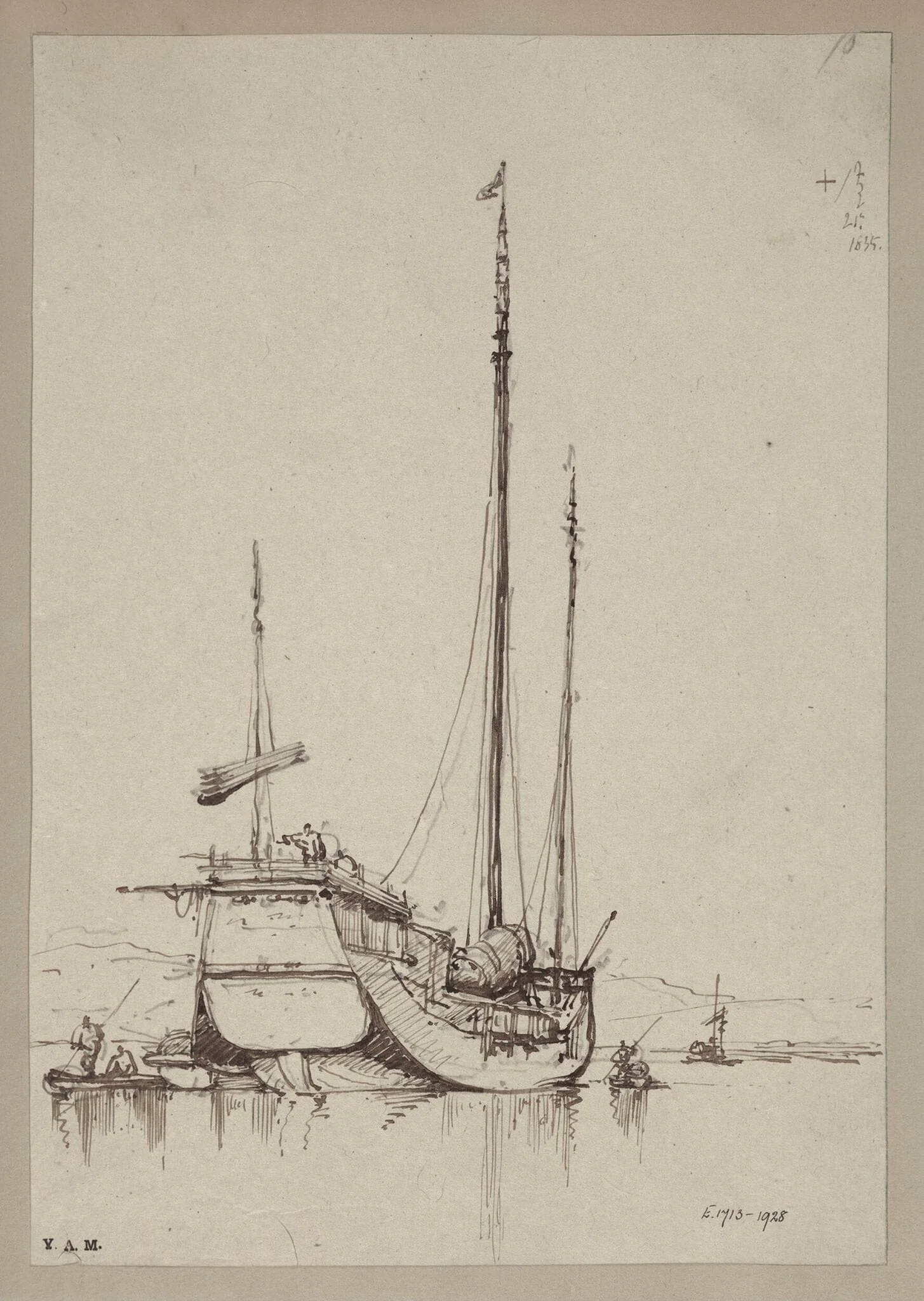 A junk with smaller craft alongside, by George Chinnery, 15