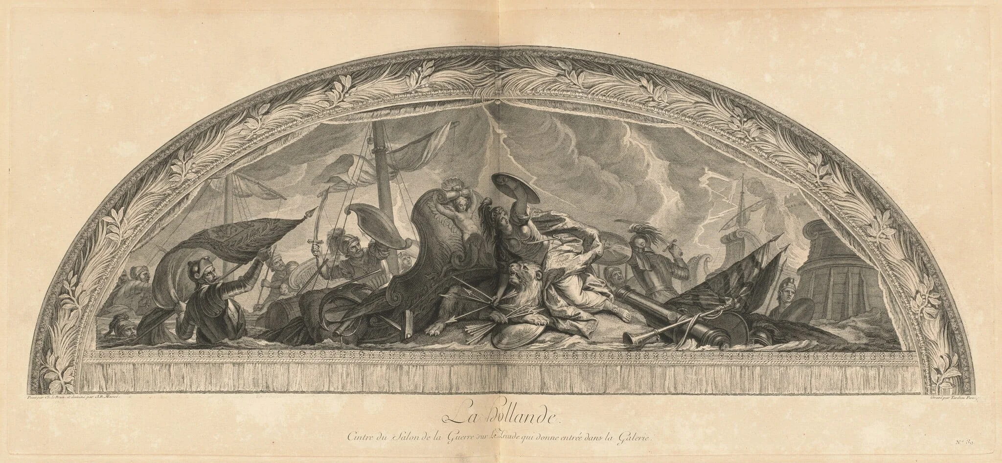 La Hollande Cintre du Salon de la Guerre sur L'Arcade qui donne entrée dans la Galerie (Holland, Center of the Salon of War in the Arcade that Opens into the Gallery) [pl. 39], by Jean-Baptiste Massé, ink, 1752