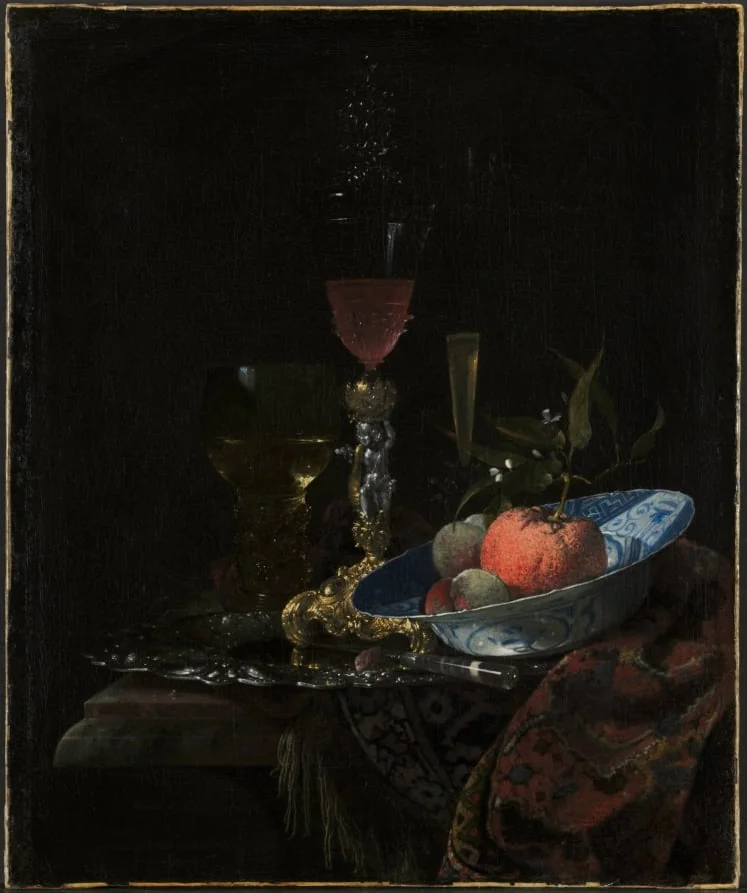Wineglass and a Bowl of Fruit, by Willem Kalf, unspecified, 1663