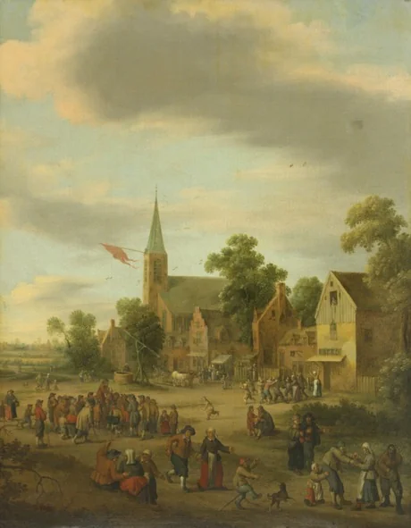 Village street. Red letter day