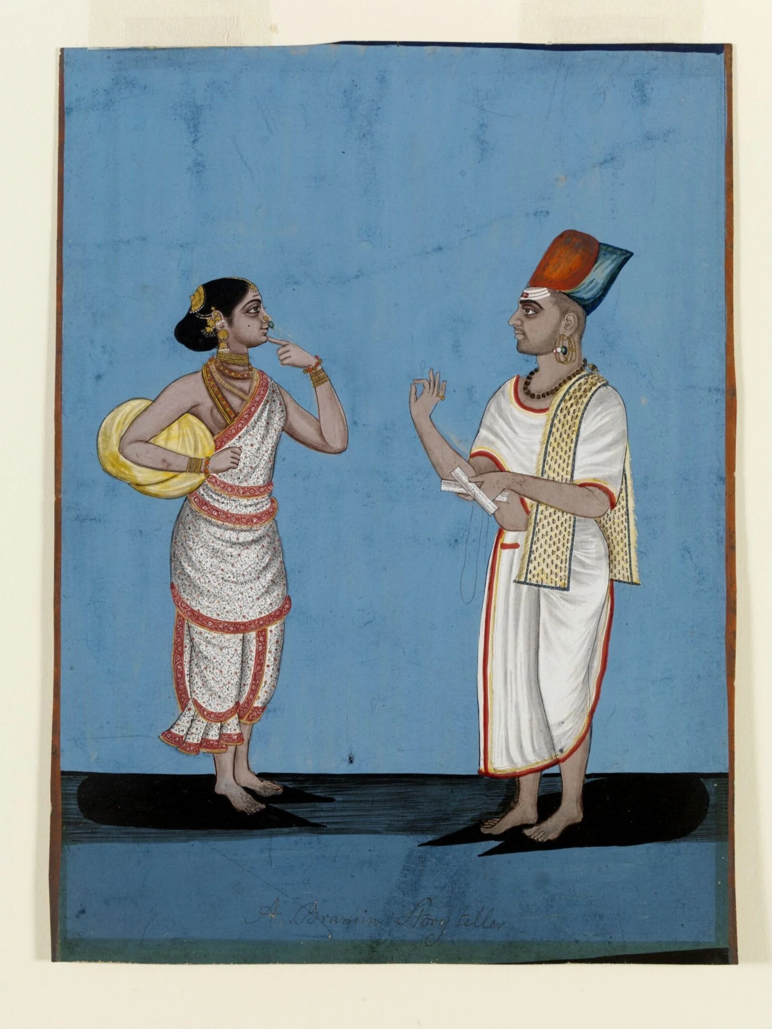 A Brahmin story-teller and his wife, by Unknown, paint, 1790