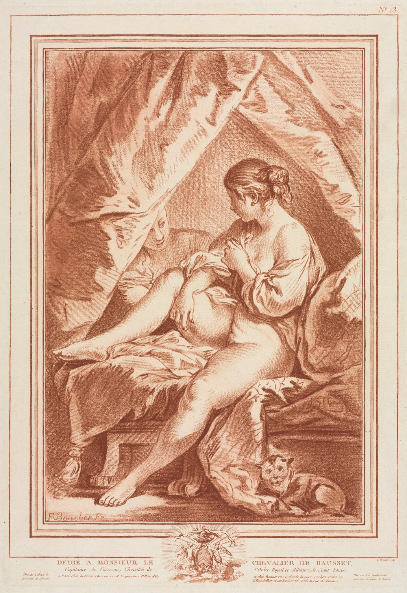 Young Woman Seated on a Bed, by Louis-Marin Bonnet, 1764