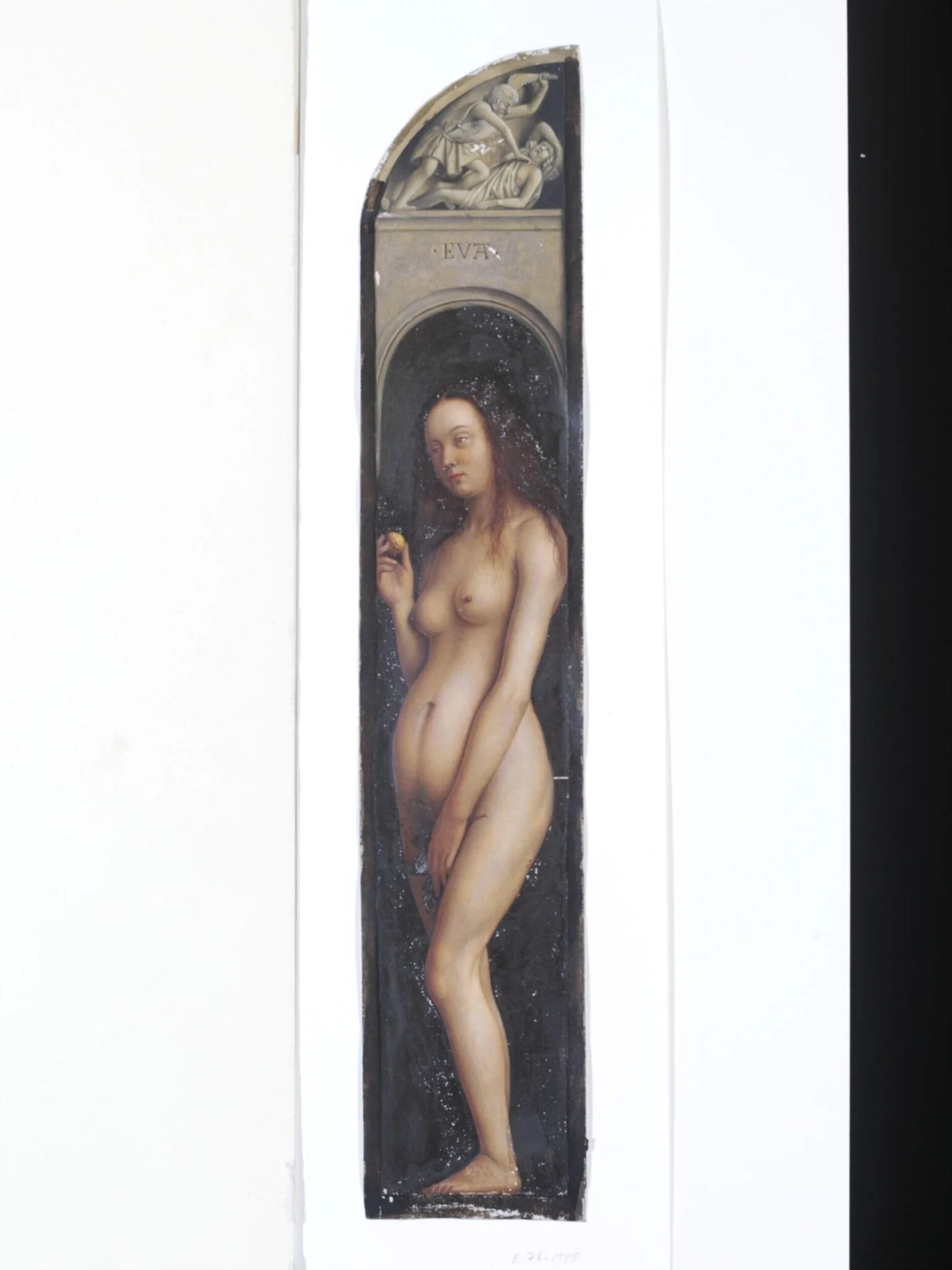 Copy of a detail of the Ghent Altarpiece, Eve, by  Hubert and Jan van Eyck in the church of St Bavon, Ghent., by Christian Schultz, watercolor, 1864