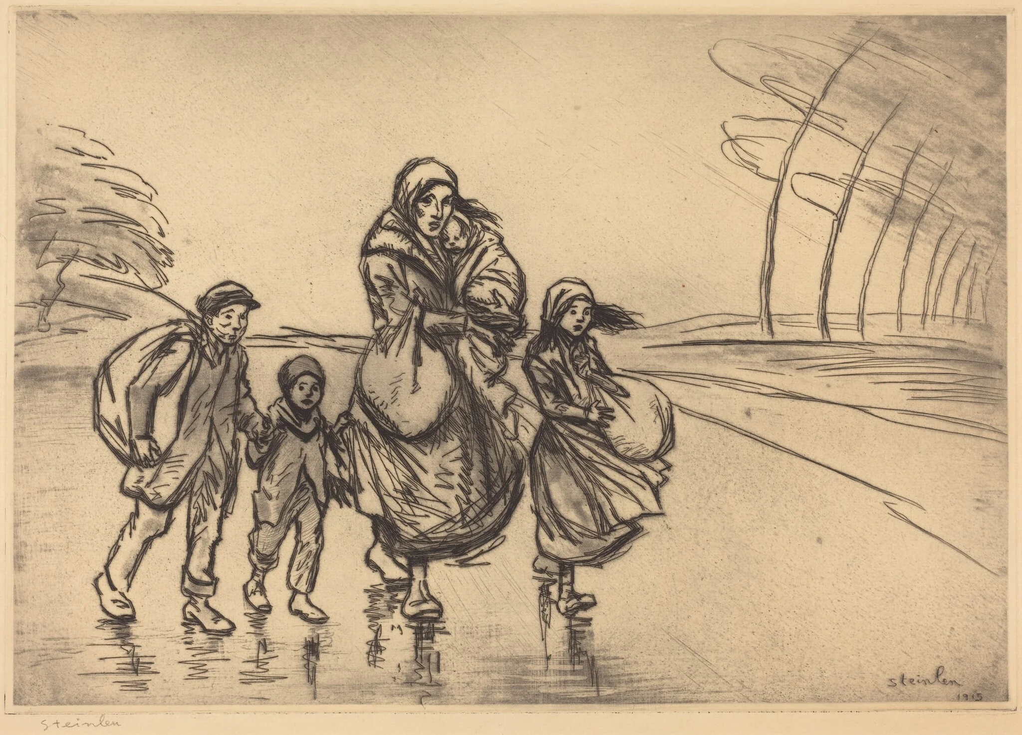 In the Rain: Mother and Children (Sous la pluie: La mere et les enfants)