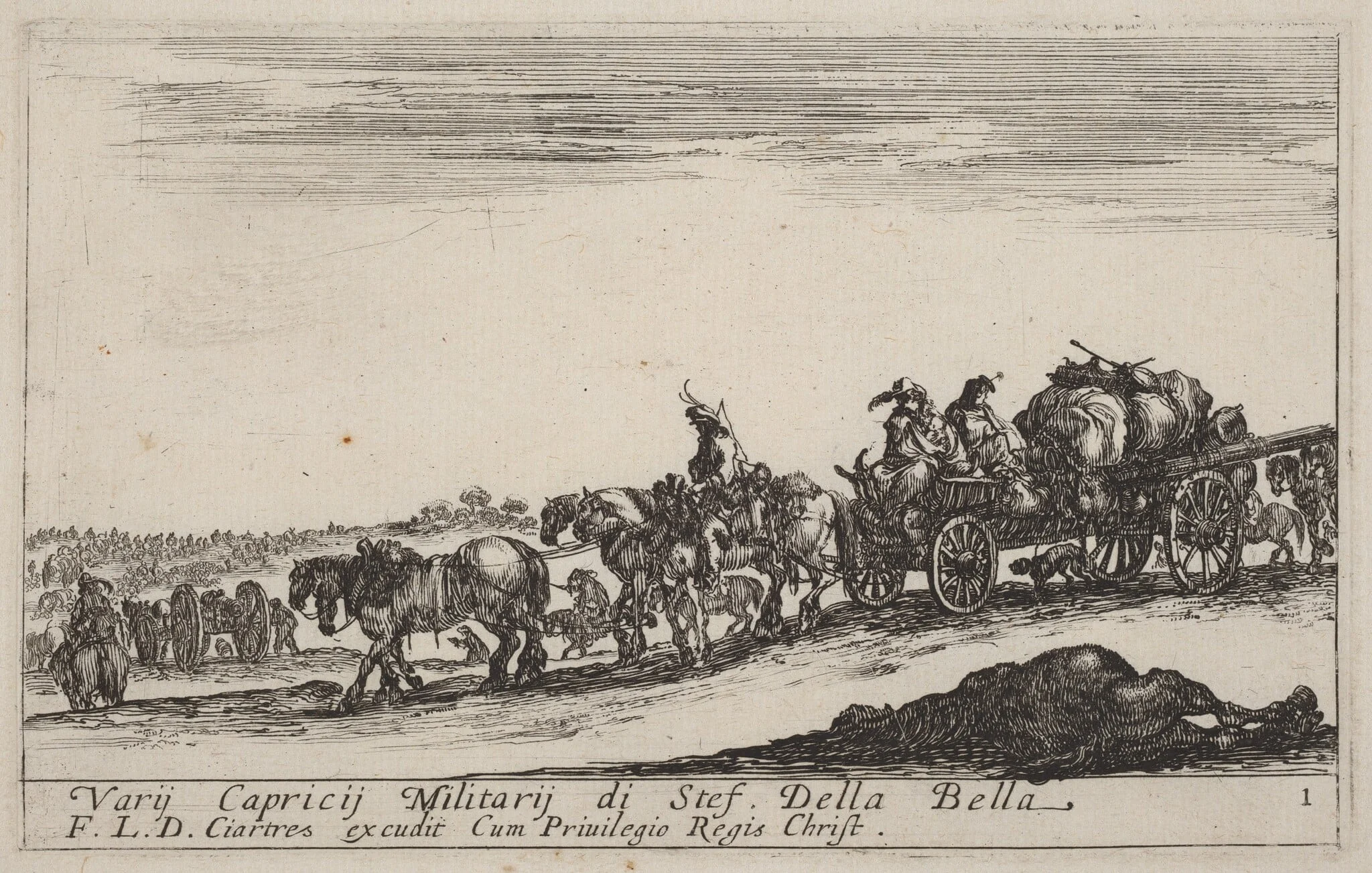Baggage Train, by Stefano Della Bella, ink, 1641