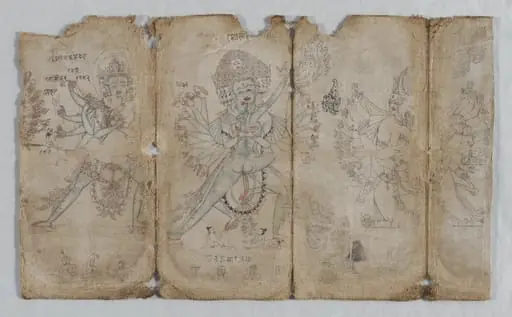Iconographic Drawings: Chakrashamvara with Vajravarahi, Hevajra with Nairatmya, and Yamantaka (verso)