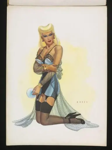 'Pin-up' girl wearing a slip, stockings and suspenders