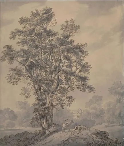 Landscape, with man on horseback