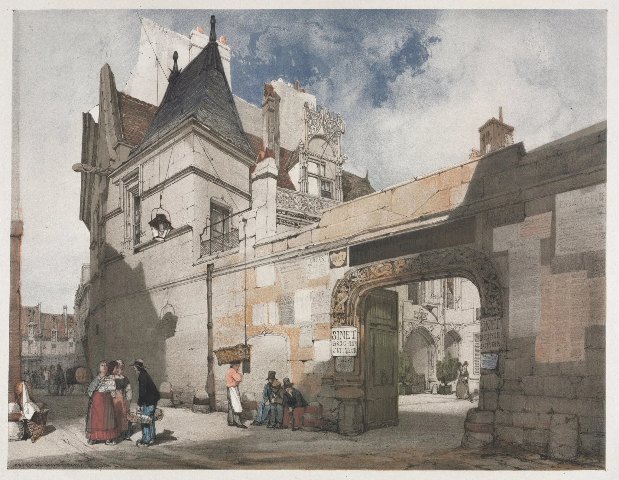 Picturesque Architecture in Paris, Ghent, Antwerp, Rouen:  Hôtel de Cluny, Paris, by Thomas Shotter Boys, 1839