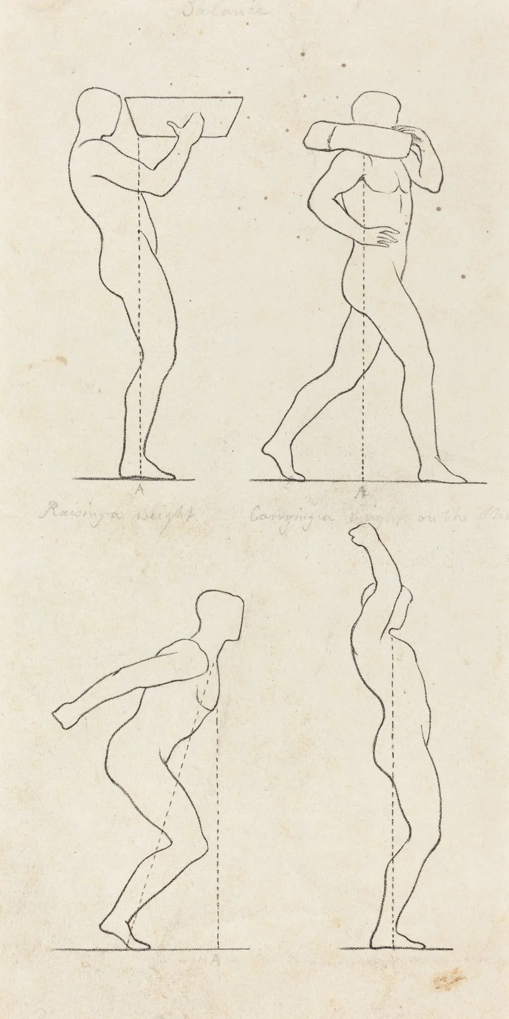Bearing a Weight; Preparing to Jump, and Alighting, by George Scharf, ink, 1829
